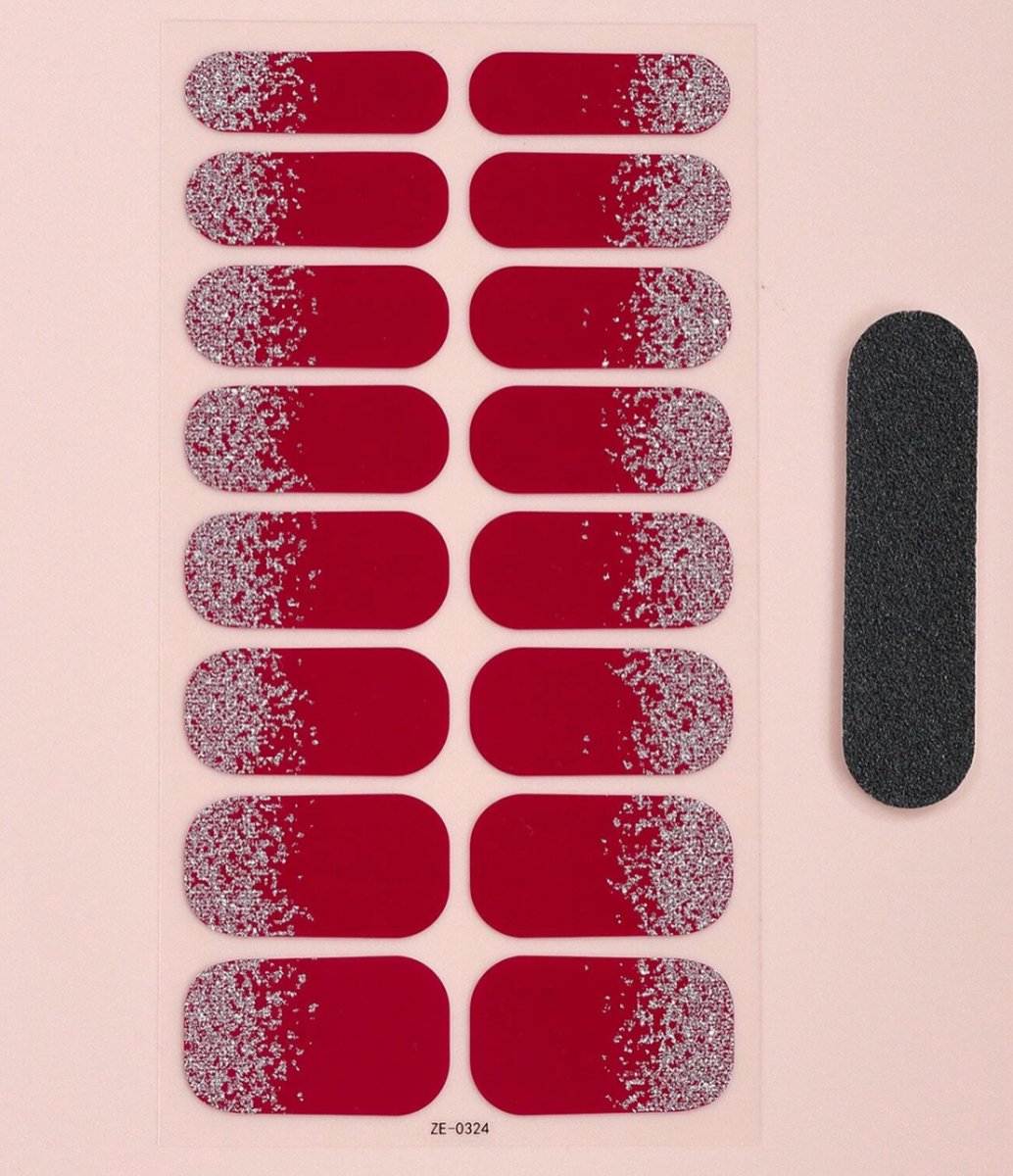 Nail Wraps Nagelstickers 1 pcs | Rood glitters