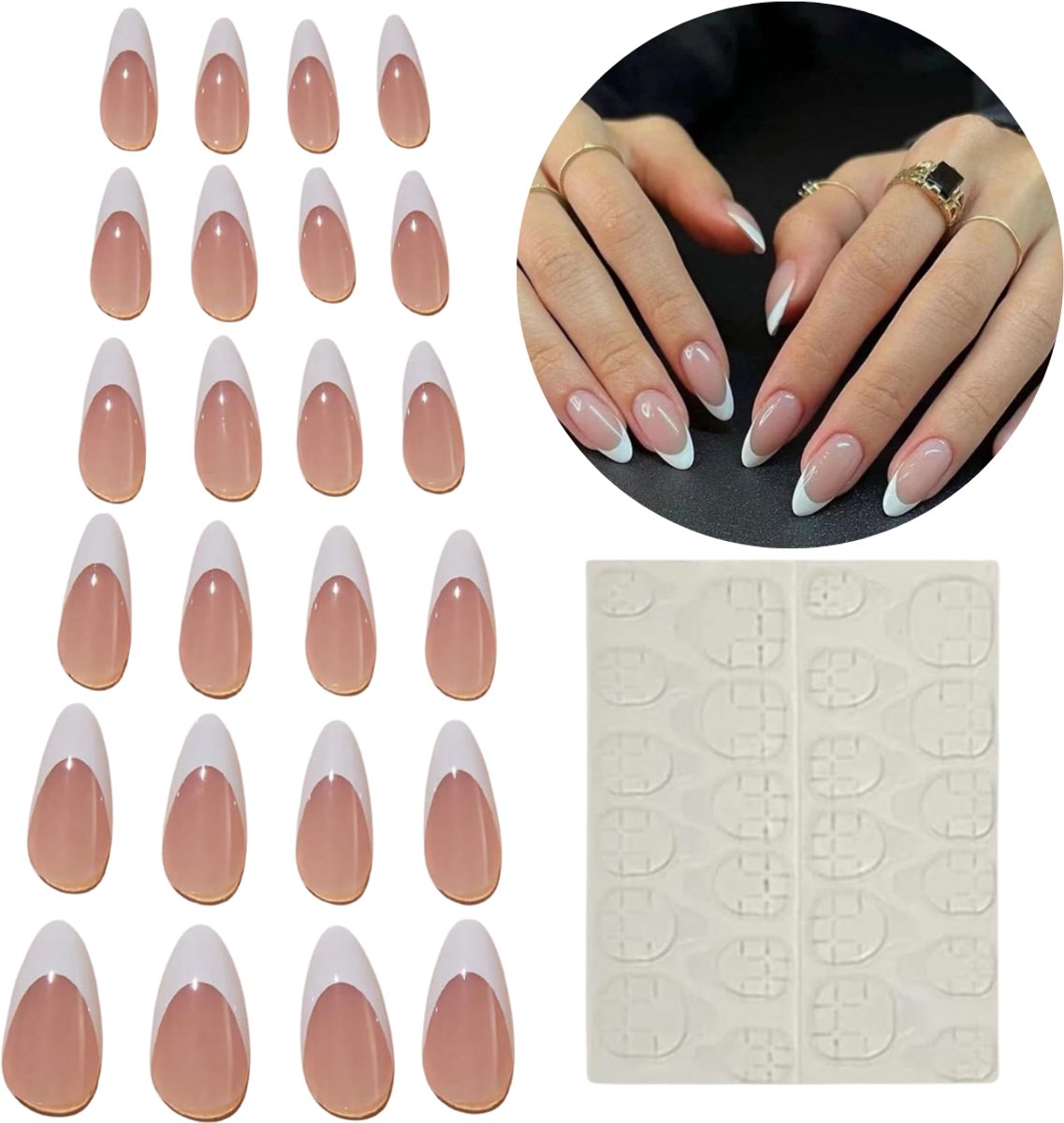 GUAPÀ® Plaknagels French Manicure 120 Pcs | Korte Nagels | Nagel Tips | 120 stuks valse nagels | Press On Nails | Nepnagels Nude Roze 120 Almond Kunstnagels Medium Nail Tips