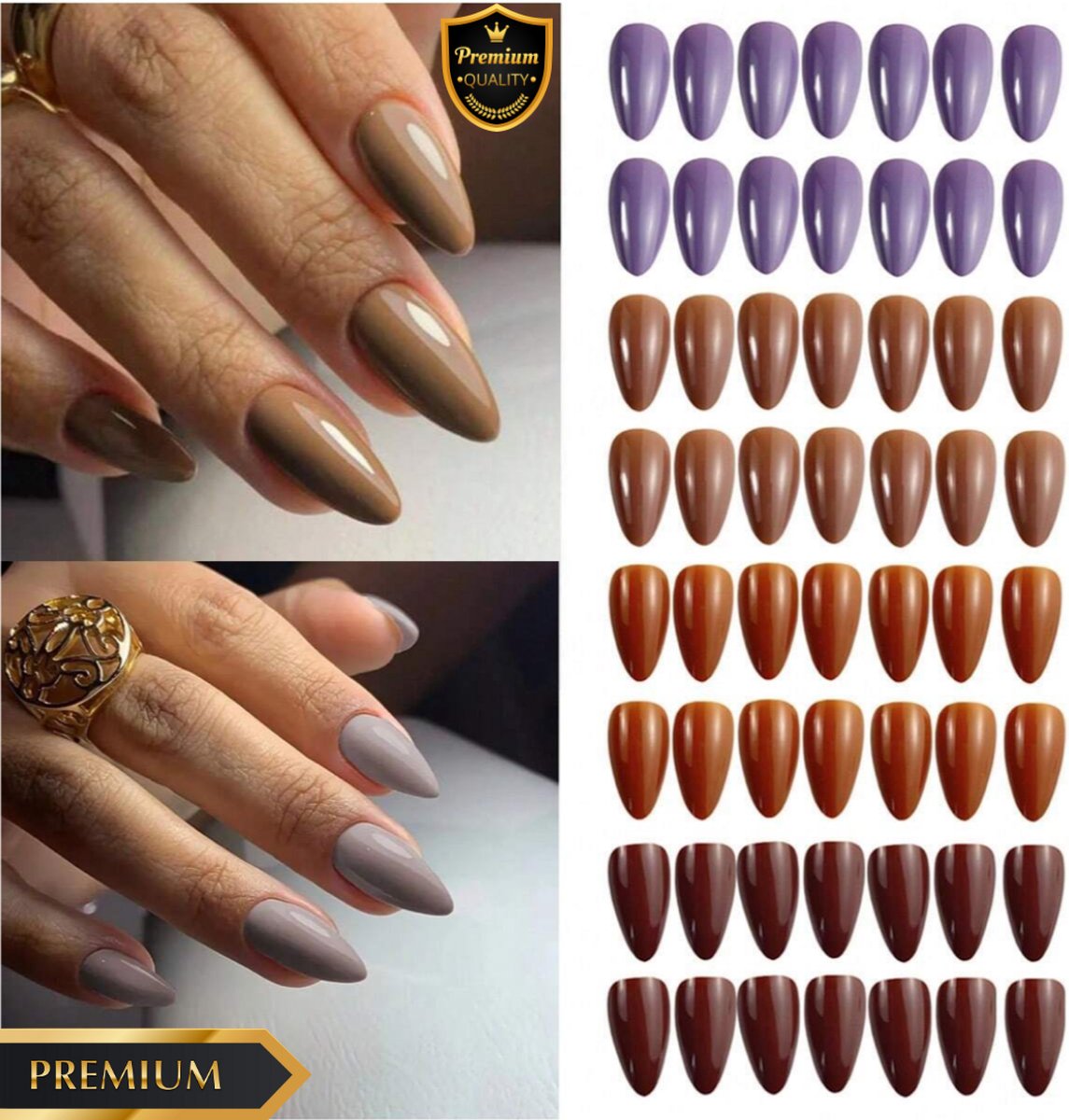 GUAPÀ® Plaknagels Bruin Tinten | 96 stuks valse nagels | Press On Nails | Zelfklevende Plaknagels | Nepnagels | Kunstnagels | Compleet plaknagels starterspakket | Nagels Wraps | Nail Art | Winter Nagels | 96 stuks plaknagels Bruin Tinten