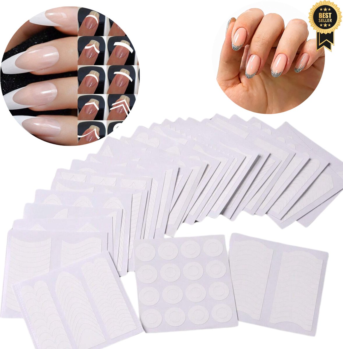 GUAPÀ® French Manicure Sjabloon | Nail Art Sjabloon | 24 diverse vormen | Nail Art | Gellak | Acryl | Gel Nagels | Smile Line Nails | | Paie Nagelstickers French Manicure | 24 Vellen Nagel stickers