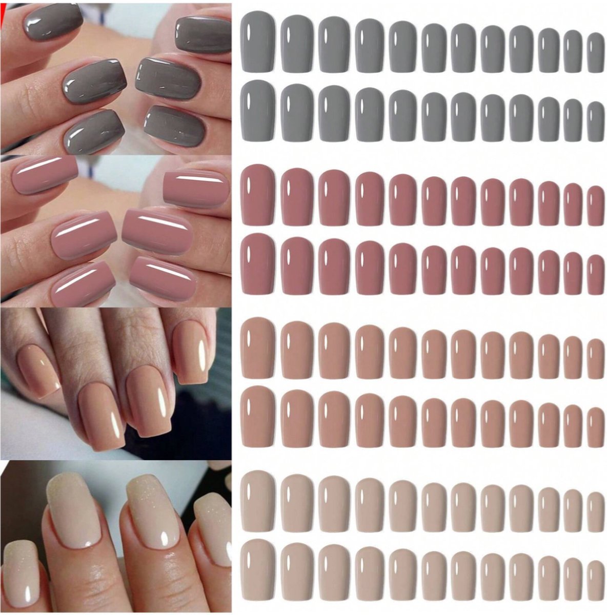 GUAPÀ® Plaknagels Nude Tinten | 96 stuks valse nagels | Press On Nails | Zelfklevende Plaknagels | Nepnagels | Kunstnagels | Compleet plaknagels starterspakket | Nagels Wraps | Nail Art | Herfst Nagels | 96 stuks plaknagels Nude Winter Tinten