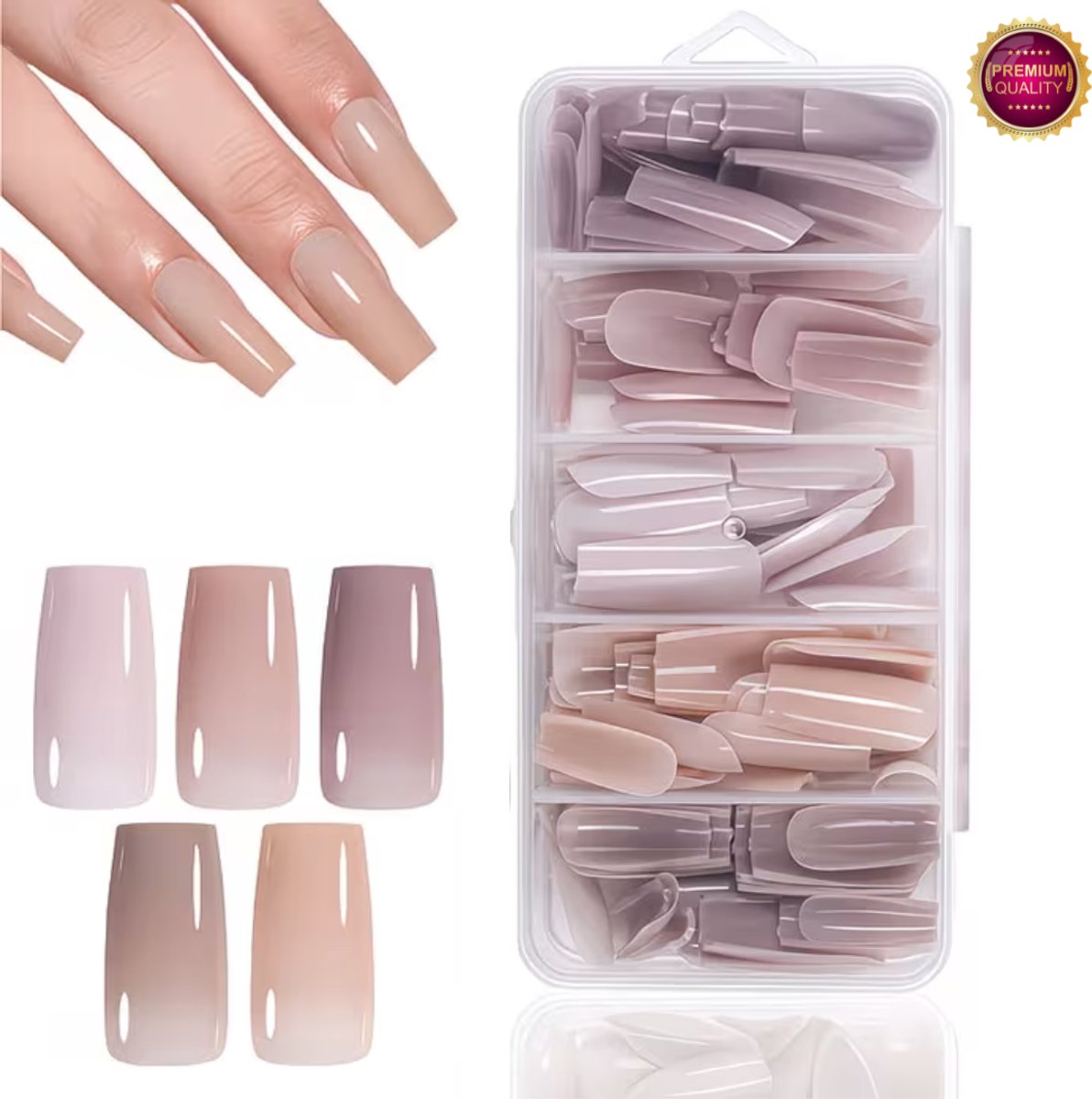 GUAPÀ® Plaknagels 240 Pcs Diverse Nude Kleuren | Vierkante Nagel Tips | Kunstnagels | Valse nagels | Press On Nails | Nepnagels Nude 240 Stuks Vierkante Shape