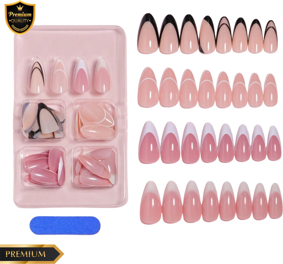 GUAPÀ® Plaknagels | 96 stuks valse nagels | Press On Nails | Zelfklevende Plaknagels | Nepnagels | Kunstnagels | Compleet plaknagels starterspakket | Nagels Wraps | Nail Art | French Manicure Nagels | 96 stuks plaknagels Franse Nagels Diverse Kleur