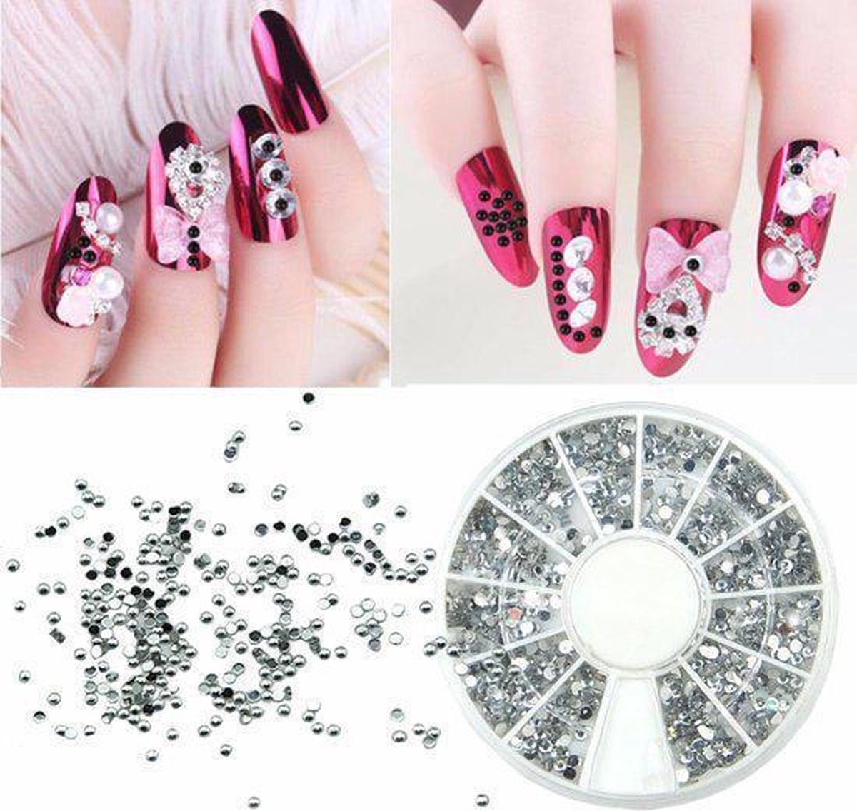 Doosje Rhinestone Zilver - Carrousel -Strass nagel steentjes / Nagel diamantjes / Nail art
