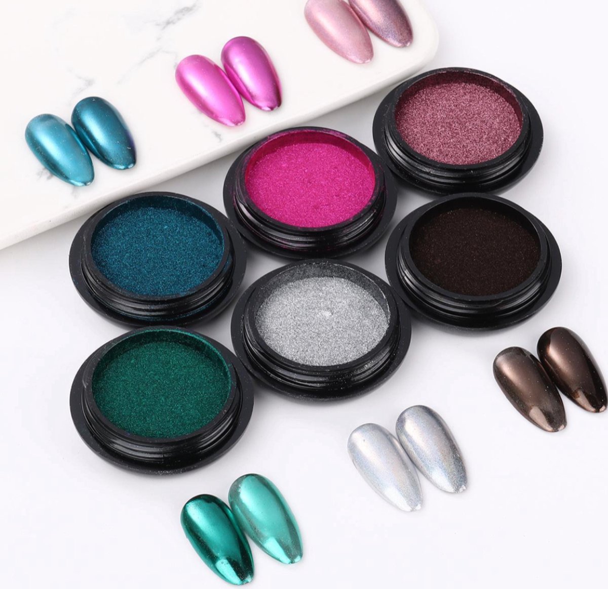 GUAPÀ® Holografische Glitter Poeder Set | 6 Nail Art glitters | Nail Art & Nagel Decoratie | Spiegel en pigment poeder | Chrome Nagels | 6 stuks diverse kleuren nagelpoeder