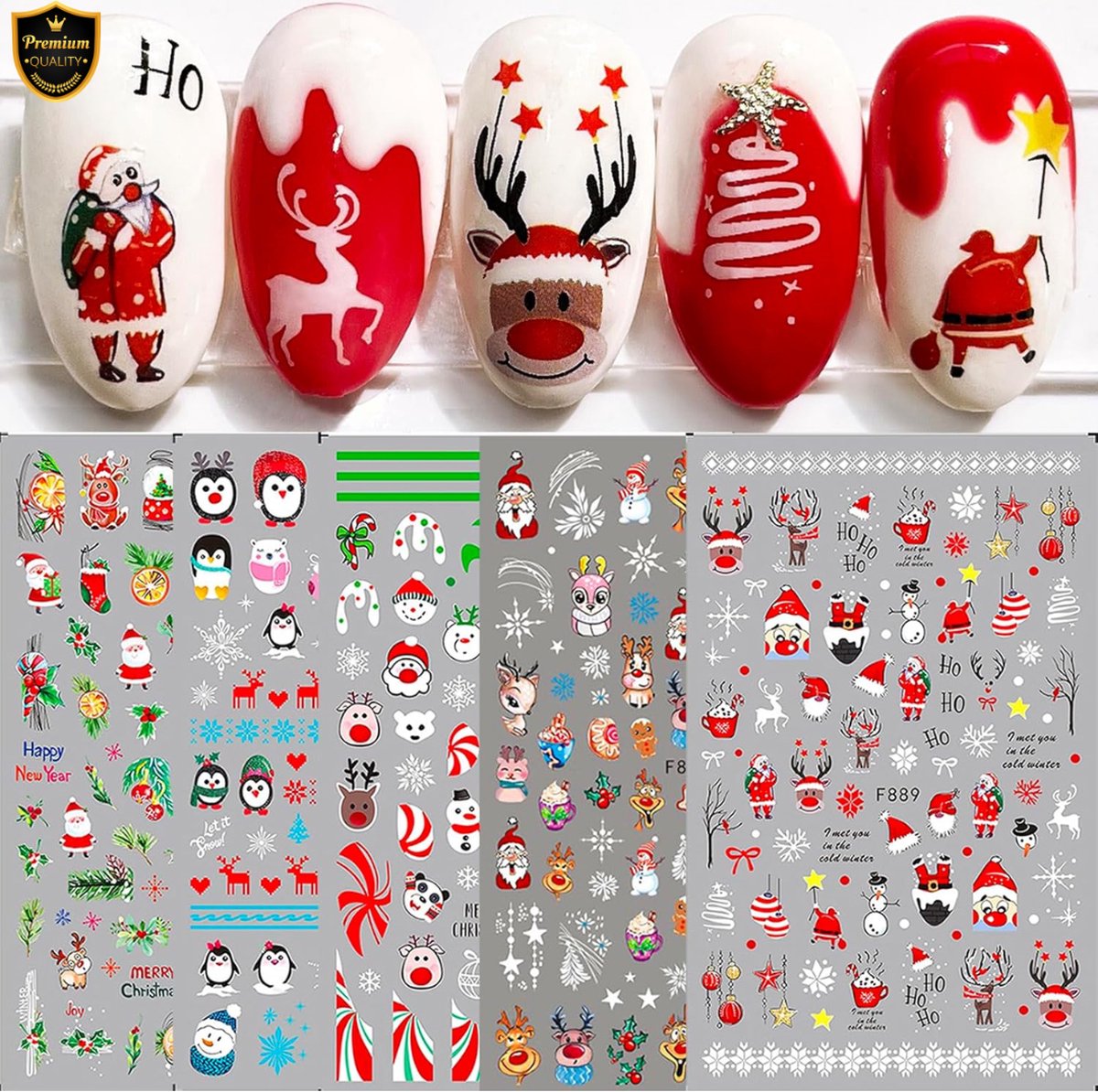 GUAPÀ® Nail Art Nagelstickers | 10 Vellen Nagel Stickers Kerst | Nail Art 3D Stickers | Nagelstickers Kinderen | Nail Art Stempel | 10 velletjes Kerst Nagelstickers
