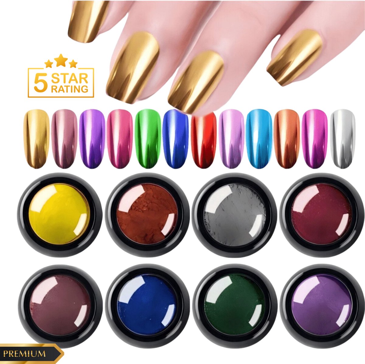 GUAPÀ® Holografische Glitter Poeder Set | 8 Nail Art glitters | Kameleon Chrome Poeders | Nail Art & Nagel Decoratie | Spiegel en pigment poeder | Chrome Nagels | 8 stuks diverse kleur Holografische Poeders