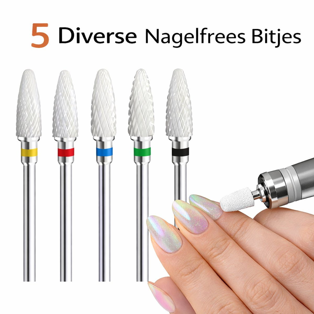 GUAPÀ® Nagelfrees Bitjes Keramische Nagelboor Set - 5 Nagel Bitjes - Elektrische Nagelvijl - Nagel Bitjes voor Frees - Opzetstukken Nagelfrees - Inclusief Opbergdoosje - Universeel - Keramische Set Nagelfrees Bitjes 5 Stuks