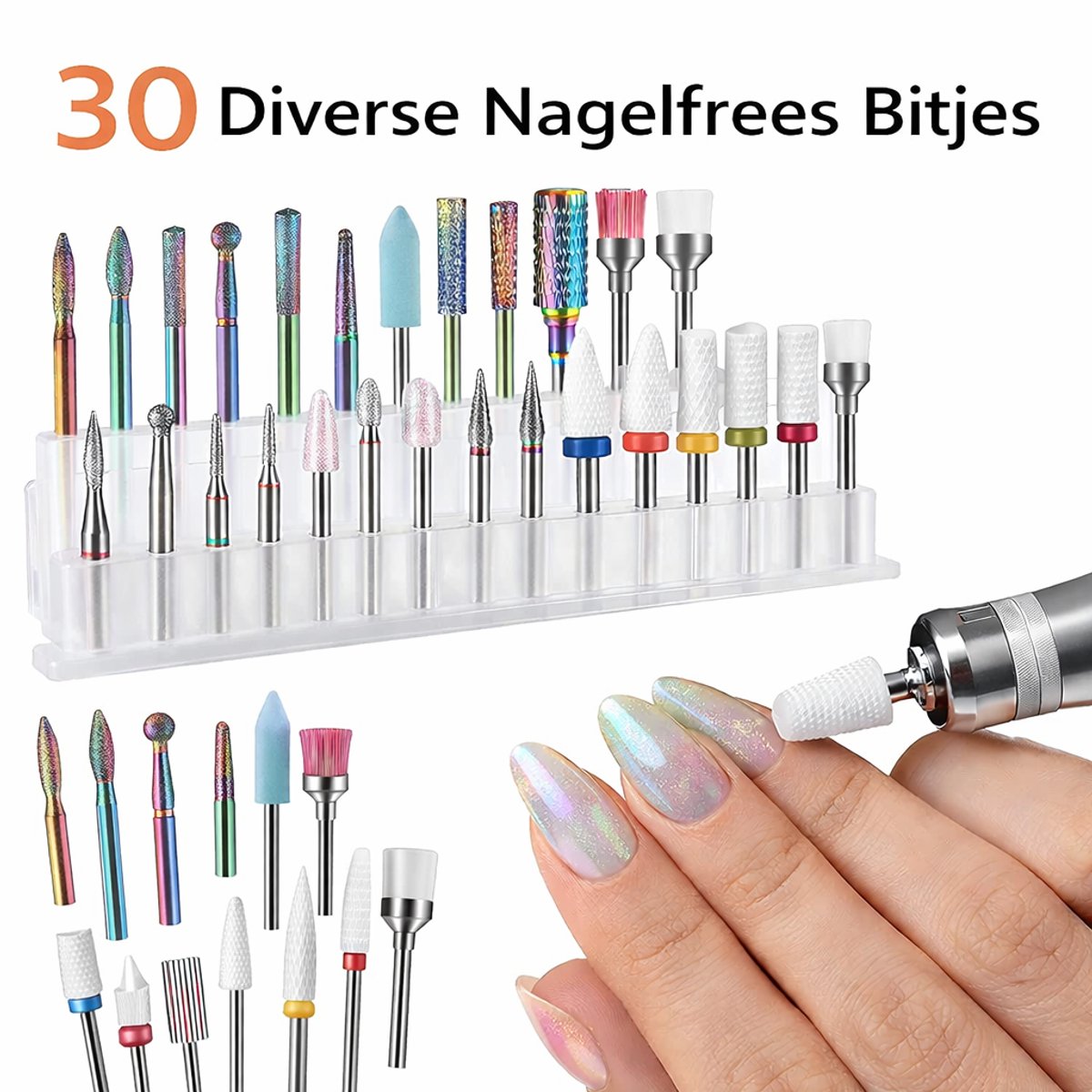 GUAPÀ® Nagelfrees Bitjes Keramische Tungsten Nagelboor Set - 30 Nagel Bitjes - Elektrische Nagelvijl - Nagel Bitjes voor Frees - Opzetstukken Nagelfrees - Inclusief Opbergdoosje - Universeel - Keramische Set Nagelfrees Bitjes 30 Stuks