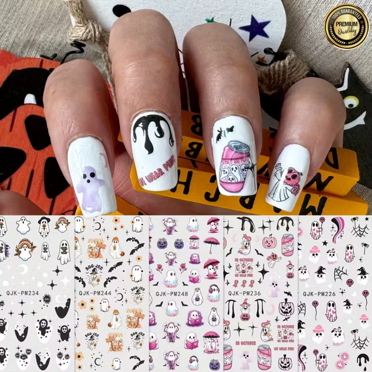 GUAPÀ® Nagelstickers diverse patronen | Halloween nagelstickers | Nail Art | Nageldecoratie Spookjes en Halloween | Kinder Nagel Stickers | 5 Vellen Nagelstickers Halloween Thema