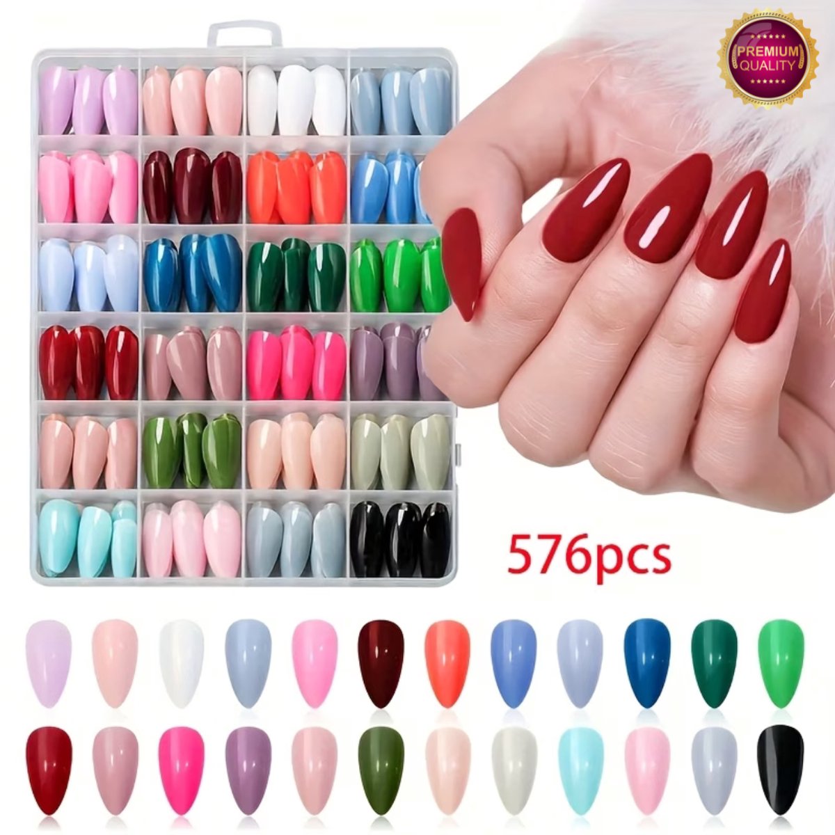 GUAPÀ® Plaknagels 576 Pcs Diverse Kleuren | Almond Tips | Kunstnagels | Valse nagels | Press On Nails | Nepnagels Diverse Kleuren 576 Stuks Almond Shape