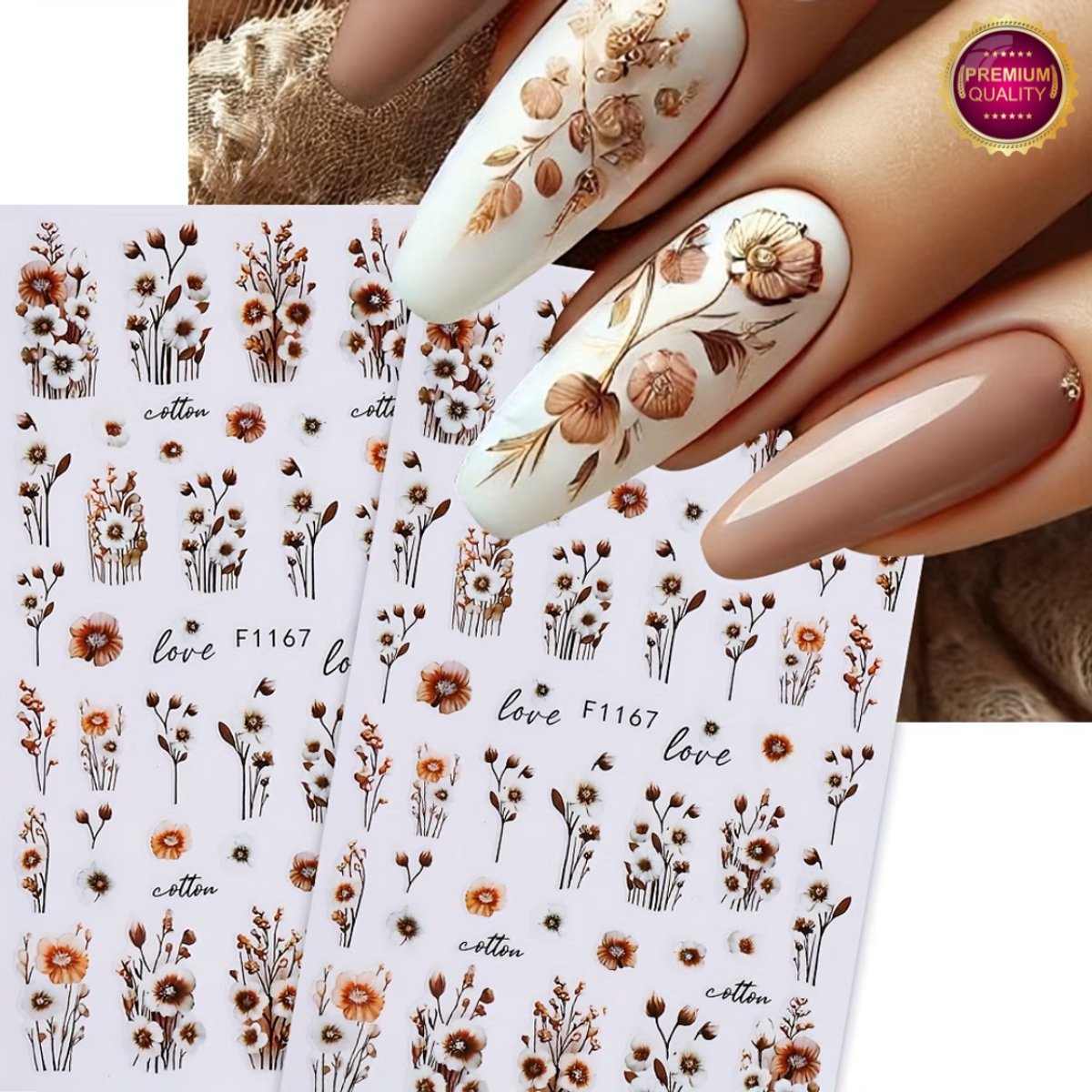 GUAPÀ® Nagelstickers Bloementjes 3D 2 Vellen | Nail Art Decals | Nagelversiering | Gellak | Nagellak | Acryl Nagels | Nagel Stickers 3D Taupe Bloemen Stickers 2 Vellen