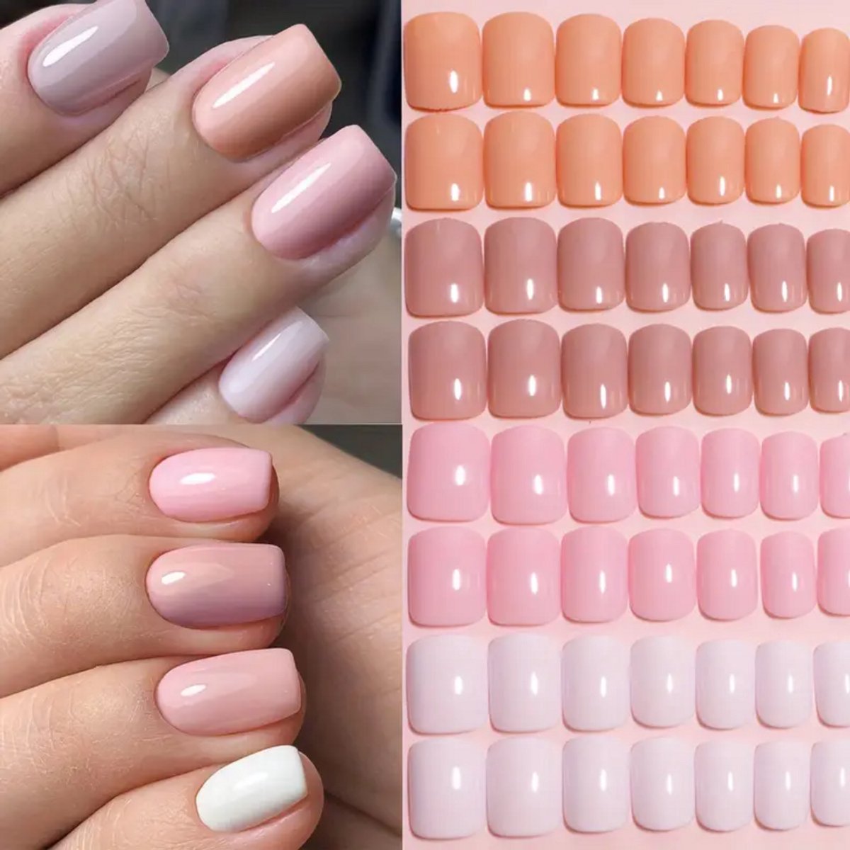 GUAPÀ® Plaknagels Nude Roze Tinten | 96 stuks valse nagels | Press On Nails | Zelfklevende Plaknagels | Nepnagels | Kunstnagels | Compleet plaknagels starterspakket | Nagels Wraps | Nail Art | Nude Nagels | 96 stuks plaknagels Nude Roze Tinten