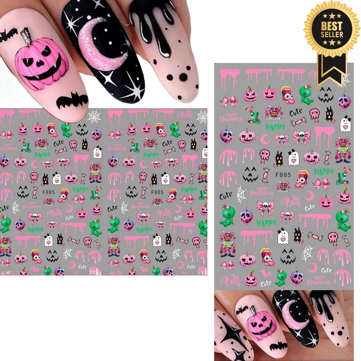 GUAPÀ® Nagelstickers Halloween | Diverse Patroontjes Halloween Feest Stickers Nagels | 3D Nagelstickers | 2 Vellentjes Nail Decals Halloween