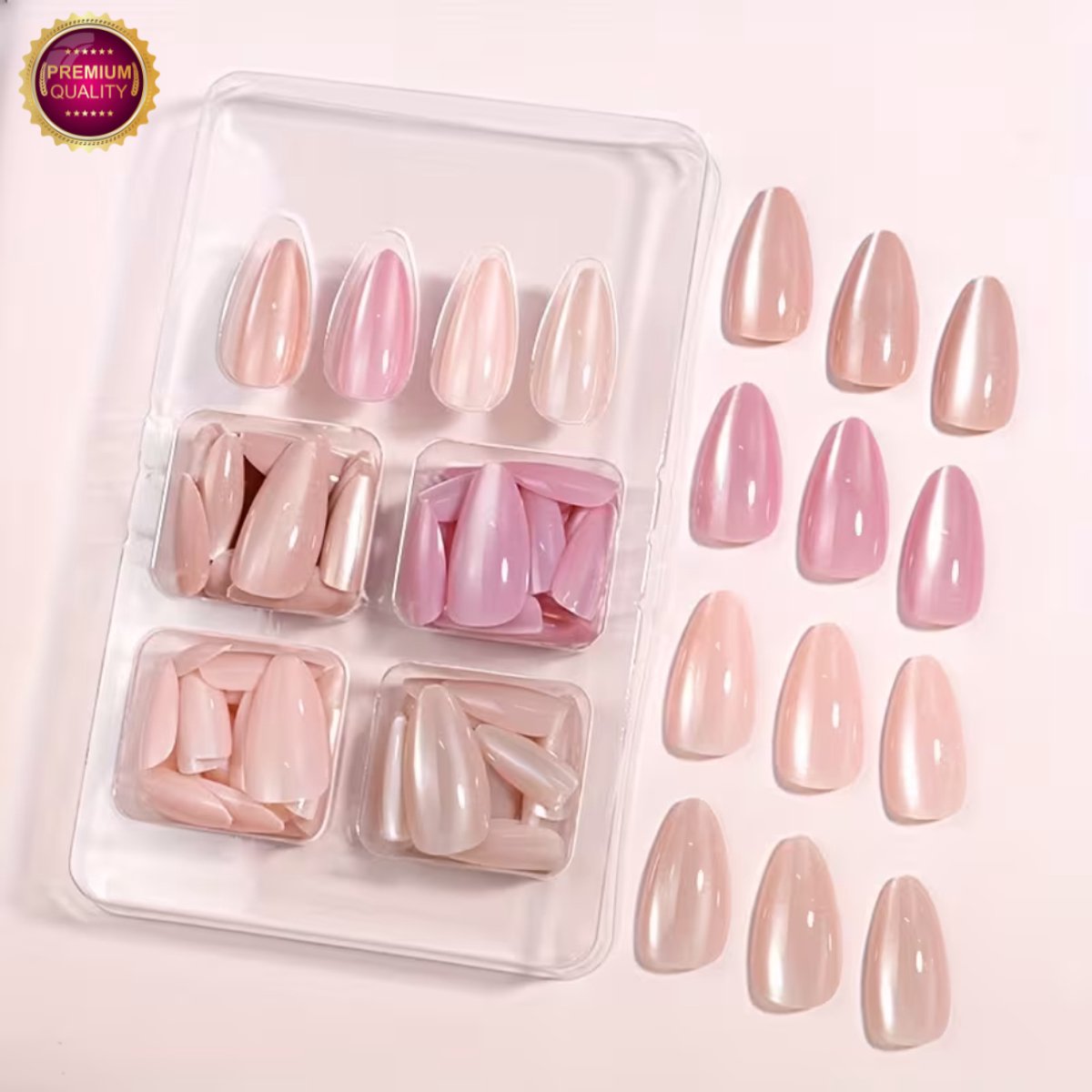 GUAPÀ® Plaknagels Parelmoer Oude Tinten | 96 stuks valse nagels | Press On Nails | Zelfklevende Plaknagels | Nepnagels | Kunstnagels | Compleet plaknagels starterspakket | Nagels Wraps | Nails | Almond Nagel Tips | 96 stuks plaknagels Nude Parelmoer
