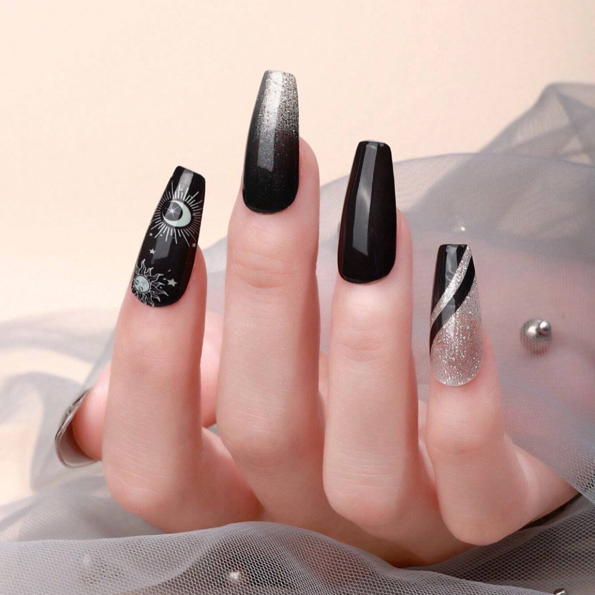 Nail Wraps Nagelstickers 1 pcs | Zwart Glitters