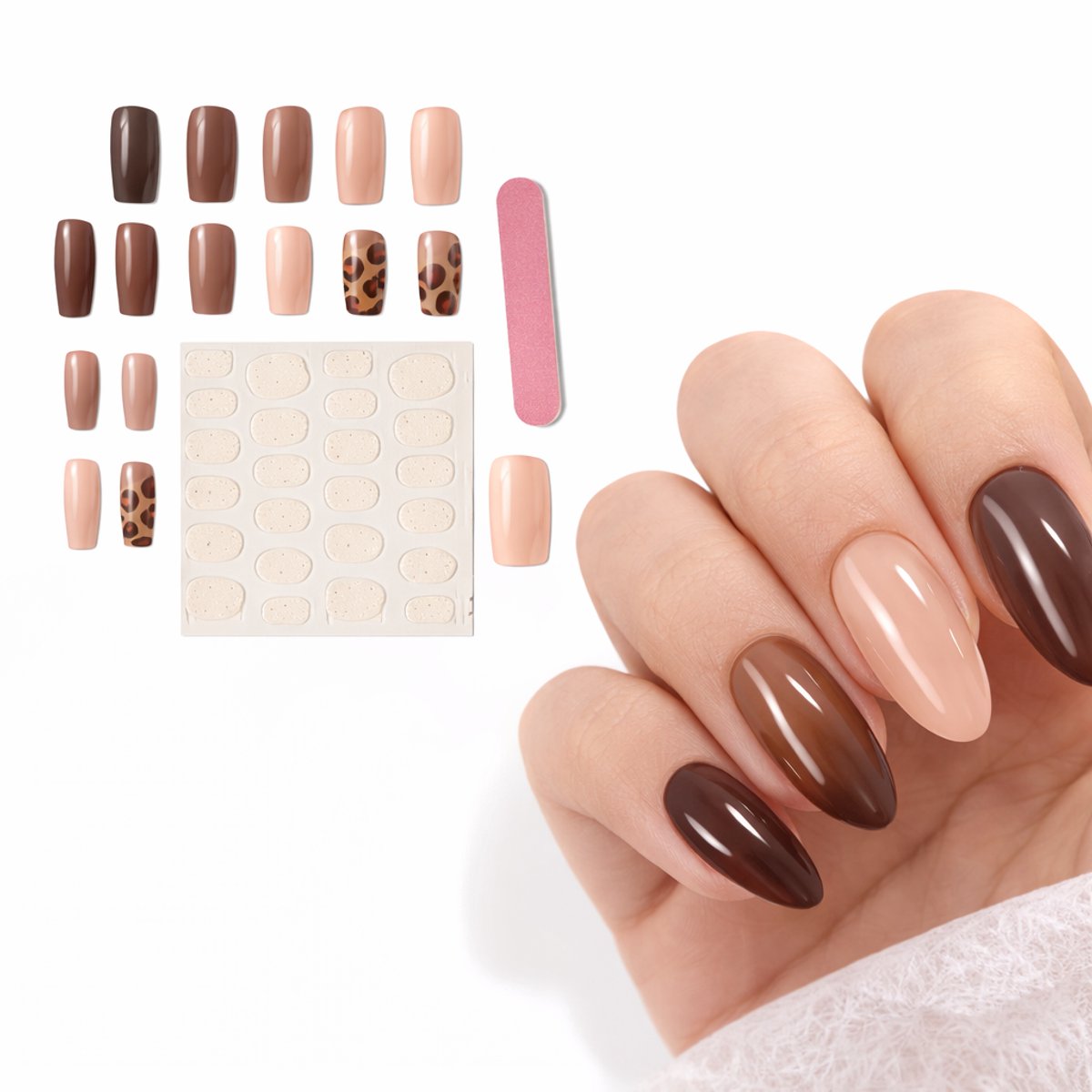 GUAPÀ® Plaknagels 24 Pcs Luipaard Bruin | Nagel Tips | Kunstnagels | Valse nagels | Press On Nails | Nepnagels Diverse Kleuren 24 Stuks Plaknagels Medium Almond Shape