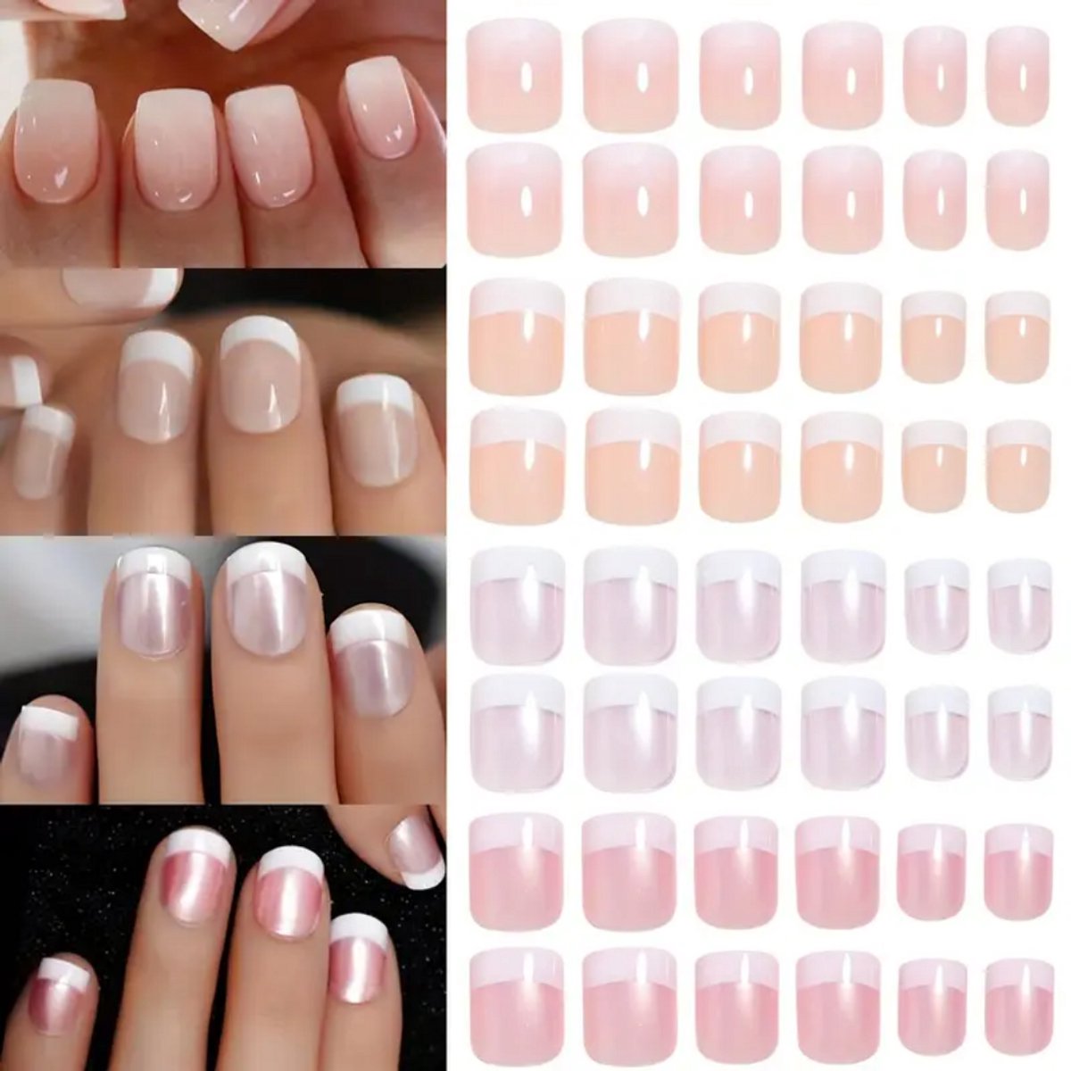 GUAPÀ® Plaknagels 96 stuks | Parelmoer Plak Nagels | Valse Nagels | Press On Nails | Zelfklevende Plaknagels | Nepnagels | Kunstnagels | Compleet plaknagels starterspakket | Nagels stickers | 96 stuks plaknagels French Manicure Chrome Effect