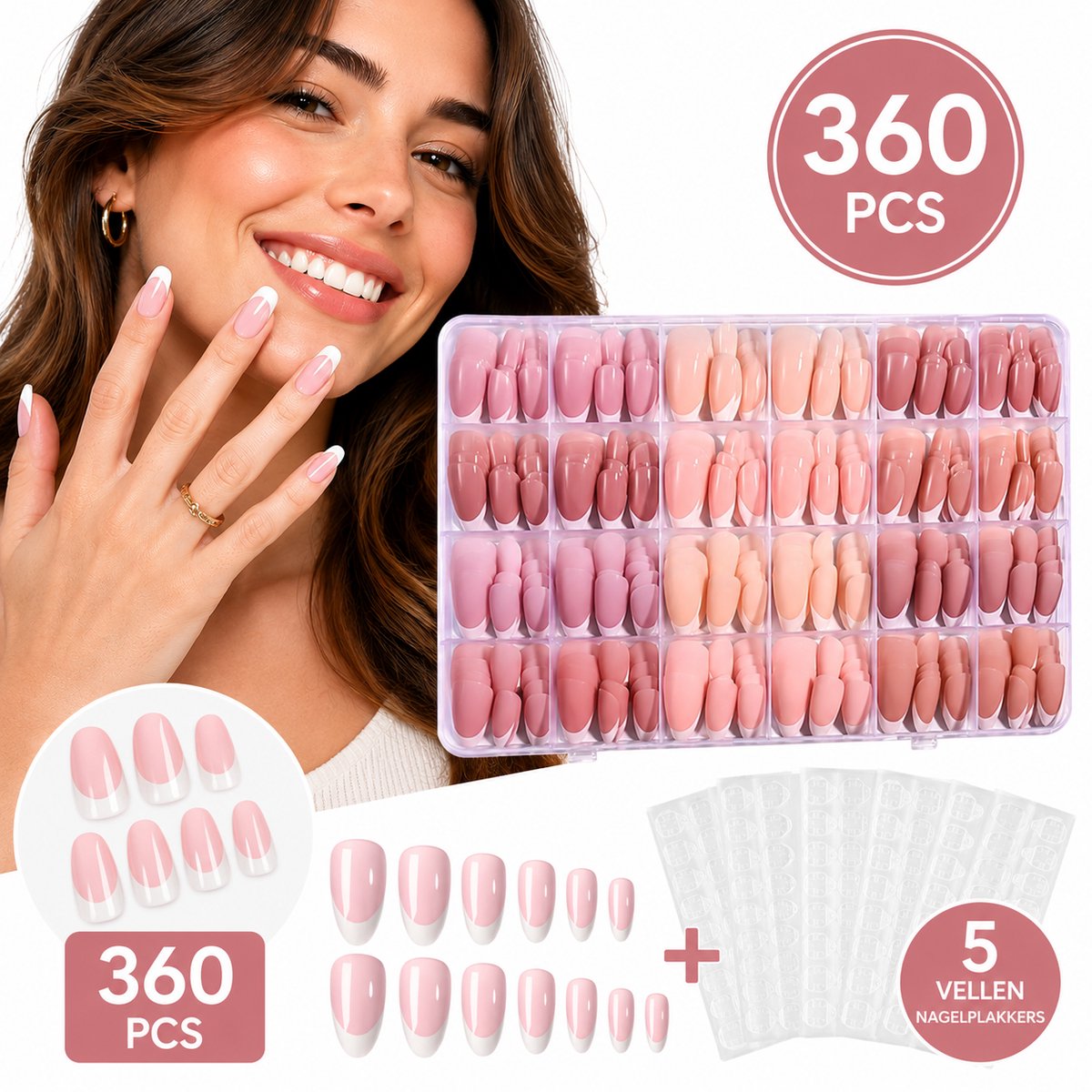 GUAPÀ® Plaknagels Nude 360 Pcs met Nagelplakkers | Nagel Tips | Almond Nagels | Valse nagels | Press On Nails | Zelfklevende Plaknagels | Nepnagels | Kunstnagels | Compleet plaknagels starterspakket | Nagellijm | 360 Stuks Plaknagels Roze Nude Tinten