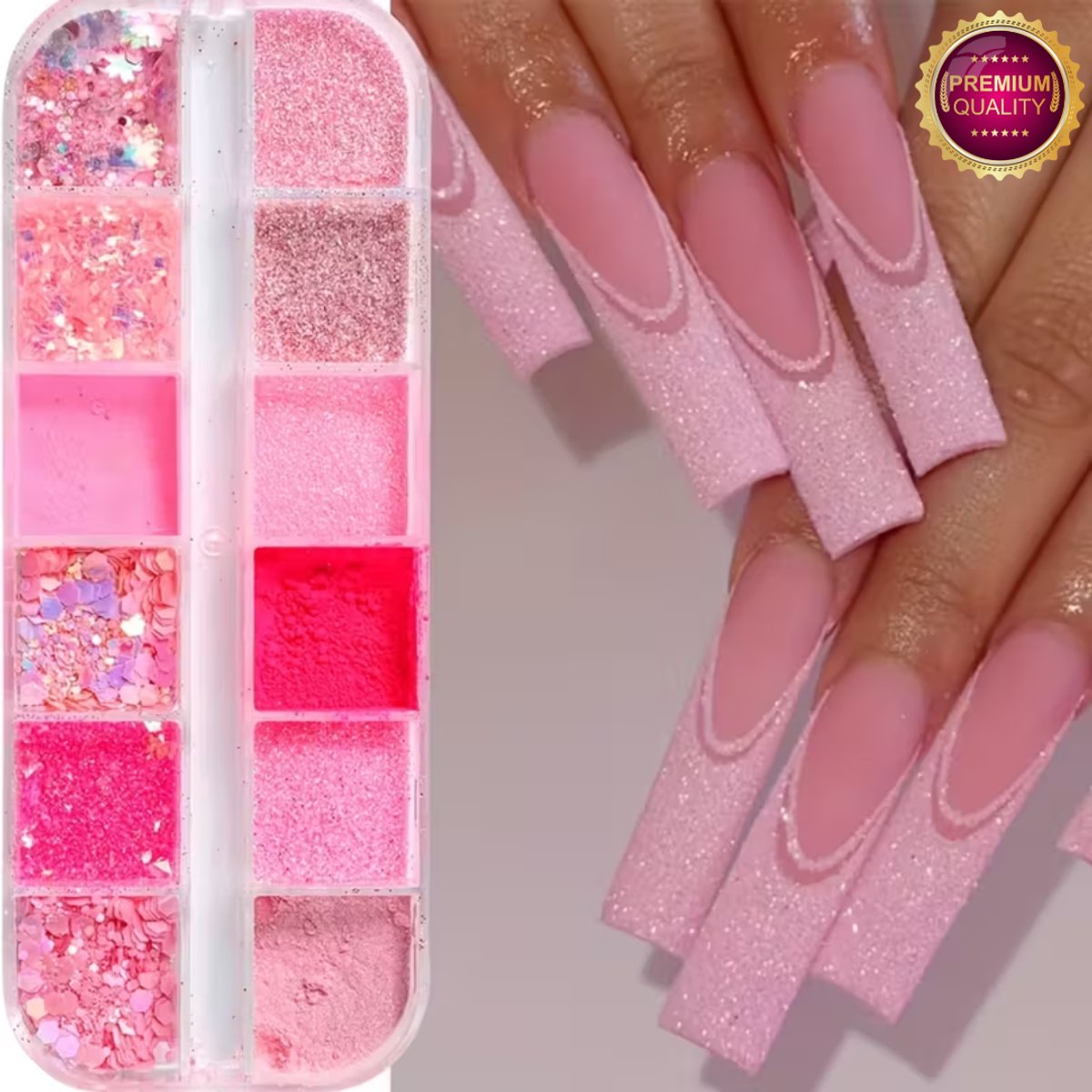 GUAPÀ® Nail Art Spiegel Poeder Roze Neon | Roze Nagel Glitters | Nagel Decoratie | Strass Steentjes | Bruidsnagels | Manicure | Nagelversiering | Nagel Diamantjes Pareltjes | Nail Art | Diverse Maten 3D Glitters Nail Art Set Roze 12 delig