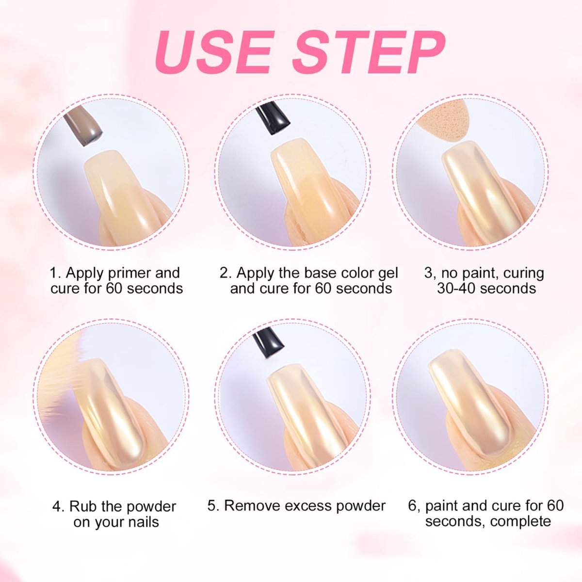 GUAPÀ® Holografische Glitter Poeder Set | 6 Nail Art glitters | Nail Art & Nagel Decoratie | Spiegel en pigment poeder | Chrome Nagels | 3 stuks diverse kleur nagelpoeder