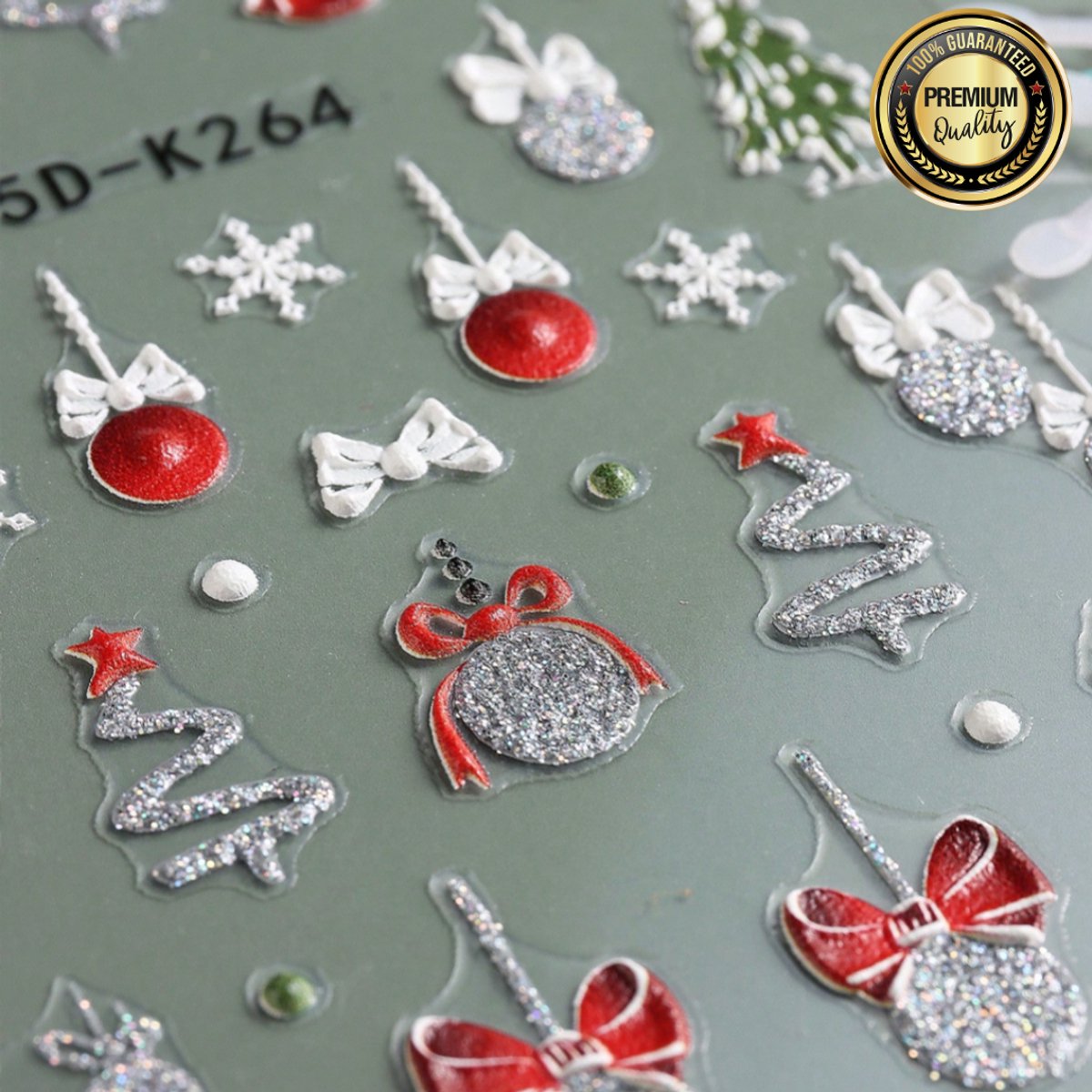 GUAPÀ® Nail Art Nagelstickers Kerst 2 Vellen | Nagel Stickers Kerst | Nail Art 3D Stickers | Nagelstickers Kinderen | Nail Art Stempel | 2 velletjes Kerst Nagel stickers Goud Zilver Glitters