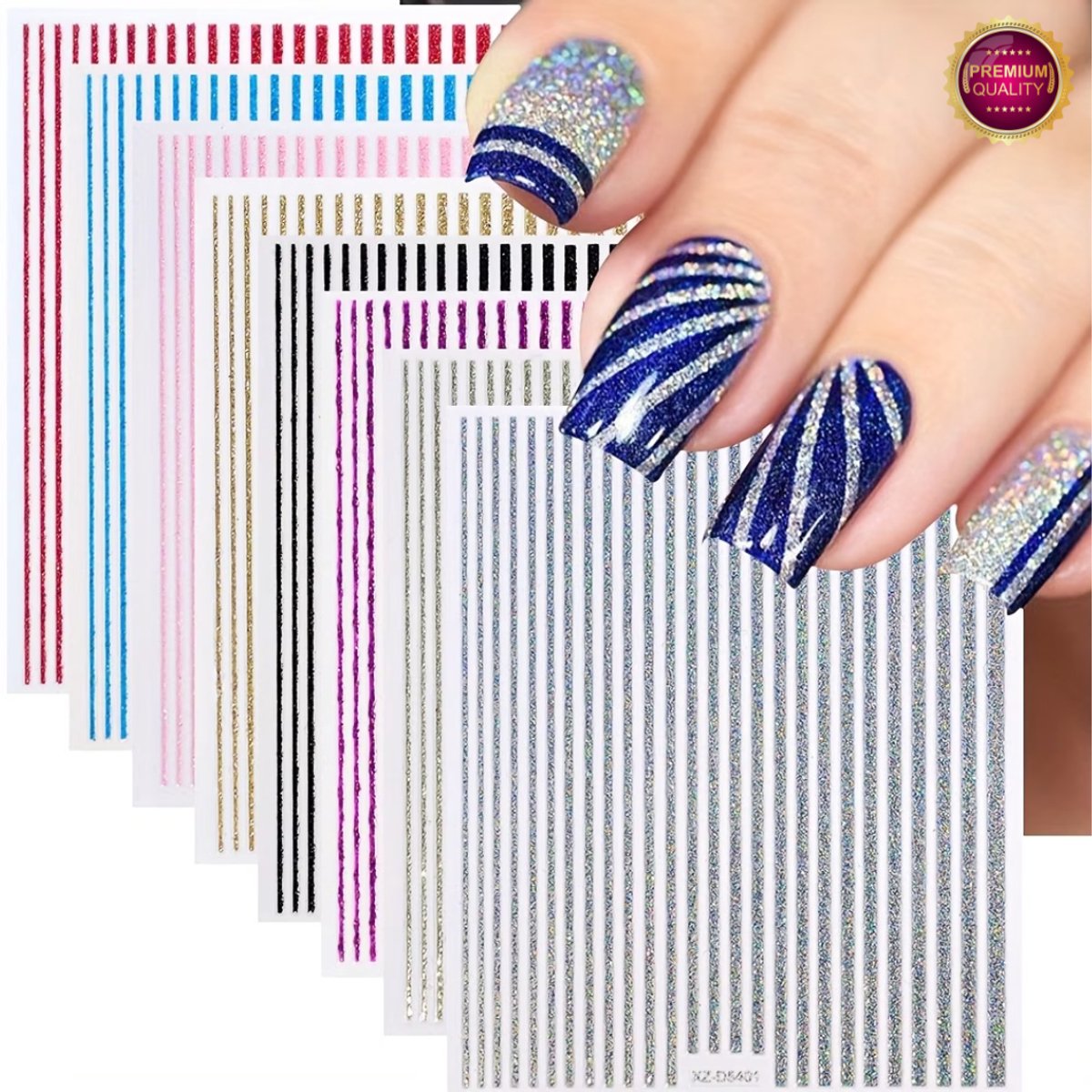 GUAPÀ® Nagelstickers Glitter Lijnen | 8 Vellen | Luxe Nagel Stickers | Nail Art | Nageldecoratie | Kinder Nagel Stickers | 8 Vellen Nagelstickers Glitter Lijntjes