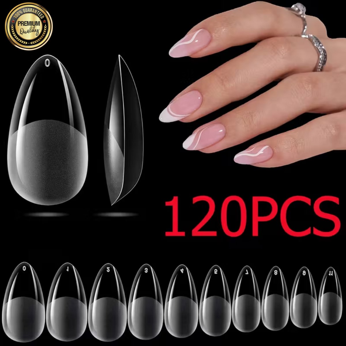 GUAPÀ® Nageltips Transparant Kort Almond 120 pcs | Almond Nageltips | Plaknagels | Nepnagels | Nagelverlenging Acryl en Gel | BIAB | Korte Tips Nagels | 120 pcs Korte Amandel Nageltips Transparant False Nails
