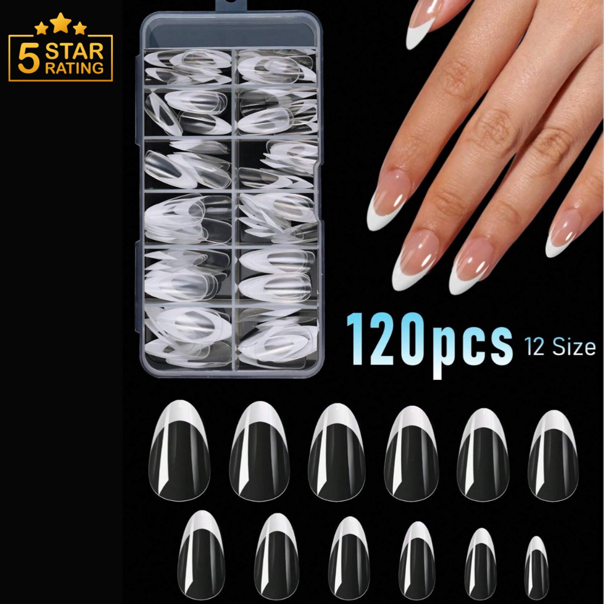 GUAPÀ® Nageltips French Manicure | 120 stuks valse nagels | Franse Nagels | Amandel Vorm Nagel Tips | Press On Nails | Nagel Tips | Plaknagels | Nepnagels | Kunstnagels | nagelverlenging | Smile line | 120 stuks Clear French Manicure Tips