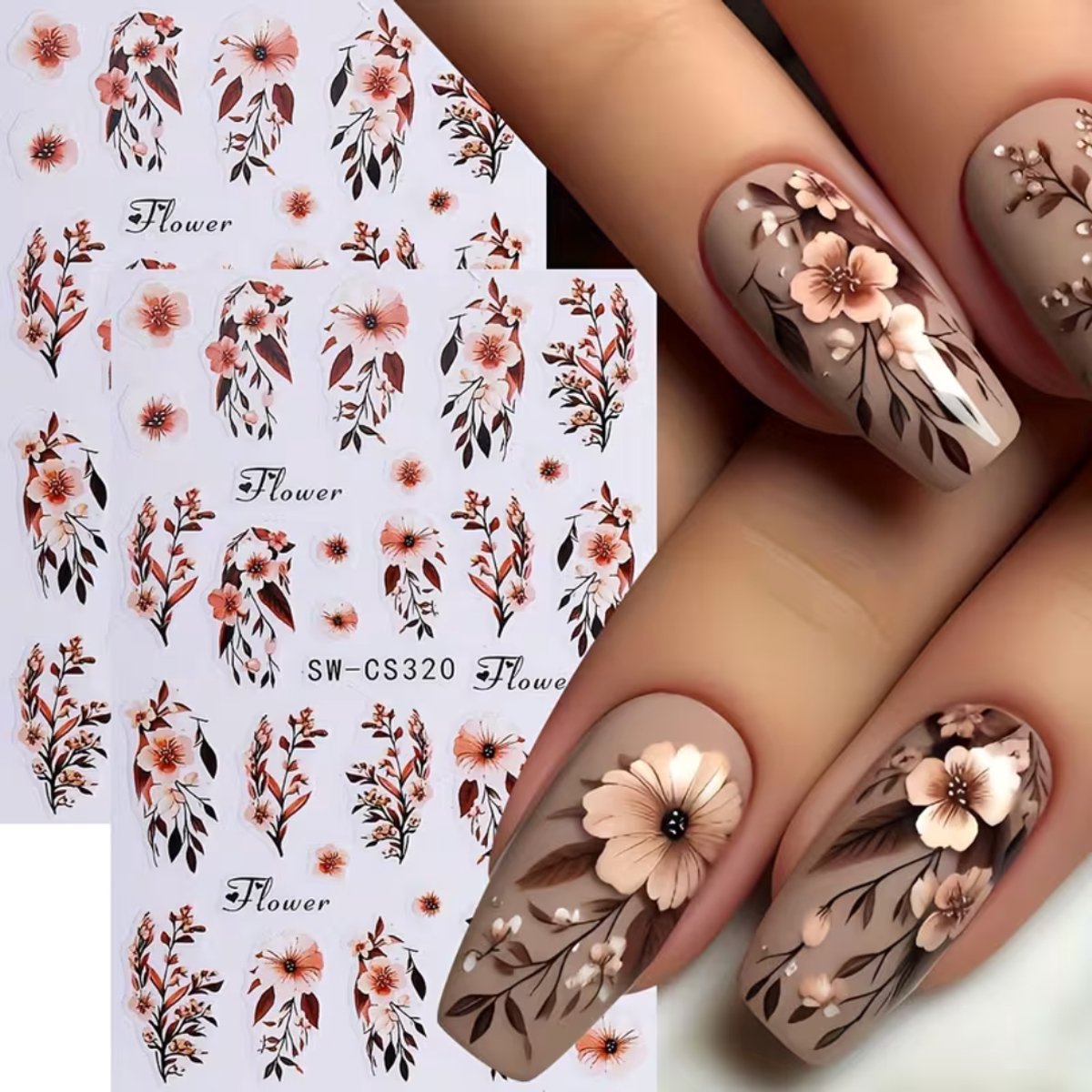 GUAPÀ® Nagelstickers Vintage Bloemetjes 3D Bruin Taupe | 2 Vellen | Nail Decals | Nagelversiering | Gellak | Nagellak | Acryl Nagels | 3D Bloemen Stickers Nagels | Bruin en Taupe Bloemetjes 3D Nagel Stickers 2 Velletjes