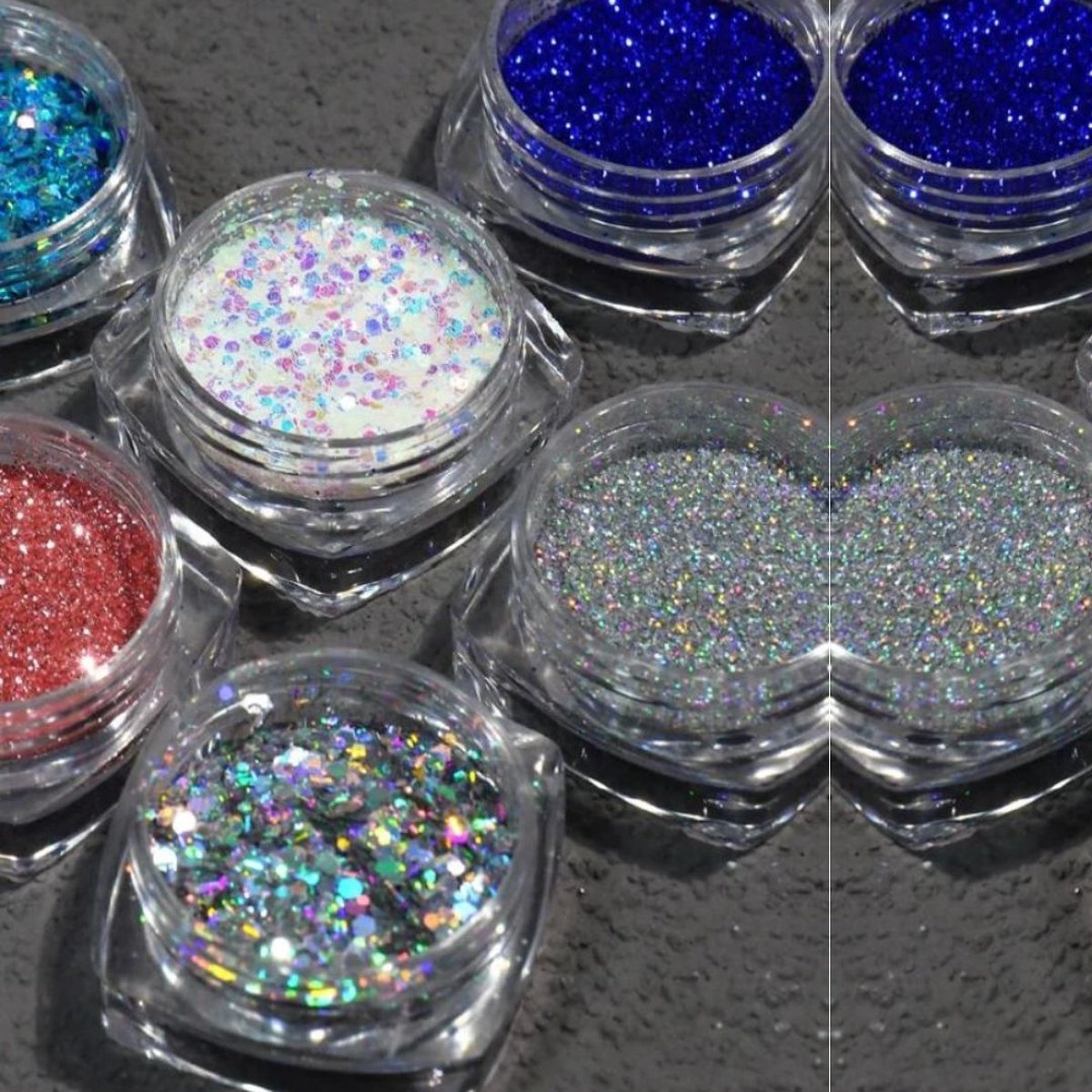 GUAPÀ® Nagel Glitters | Nail Art | Diverse nagel decoratie | 6 Stuks glitters | Rood / Blauw / Zilver | Nagel Decoratie Strass