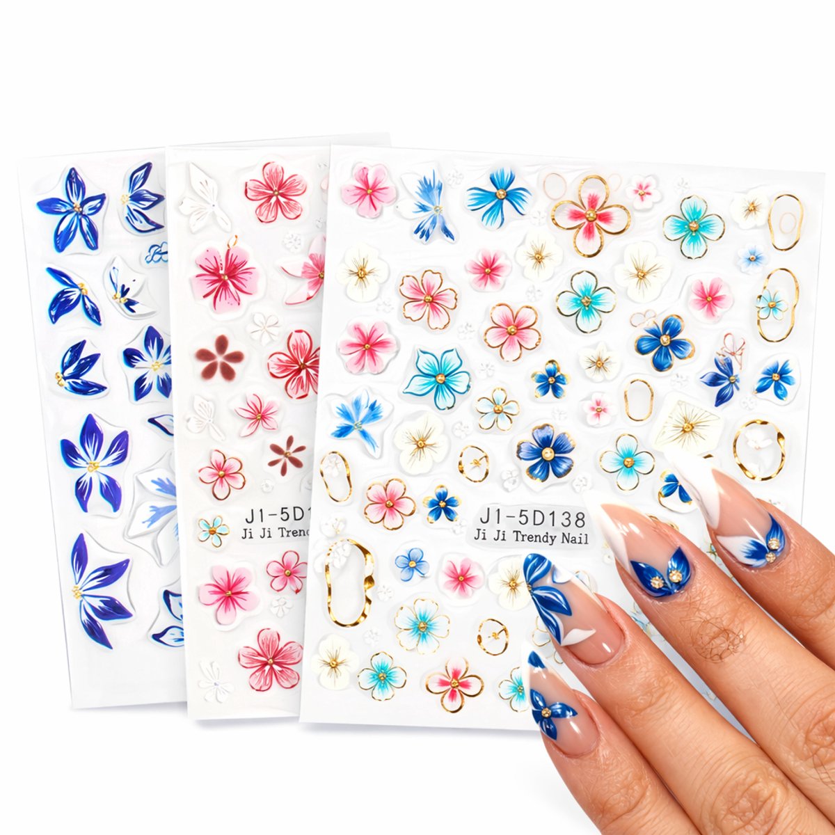 GUAPÀ® Nagelstickers Bloementjes 5D Diverse kleuren 3 Vellen | Nail Decals | Nagelversiering | Gellak | Nagellak | Acryl Nagels | 5D Bloemen Stickers Nagels | Diverse kleuren Bloemetjes 5D Nagel Stickers 3 Velletjes