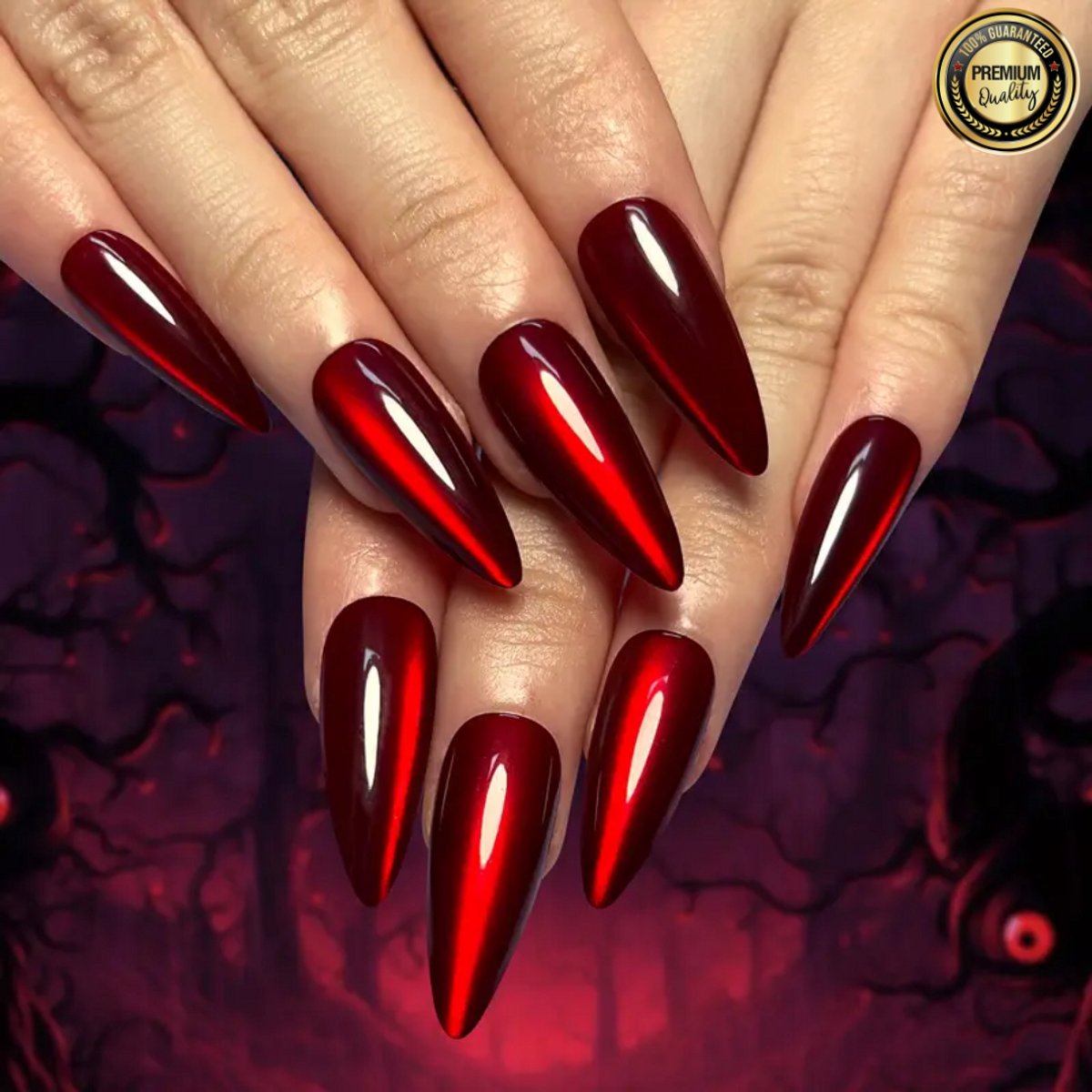 GUAPÀ® Plaknagels Rood 24 stuks | 24 stuks valse nagels | Press On Nails | Zelfklevende Plaknagels | Nepnagels | Kunstnagels | Compleet plaknagels starterspakket | Nagels Wraps | Nail Art | 24 stuks plaknagels Metallic Rood