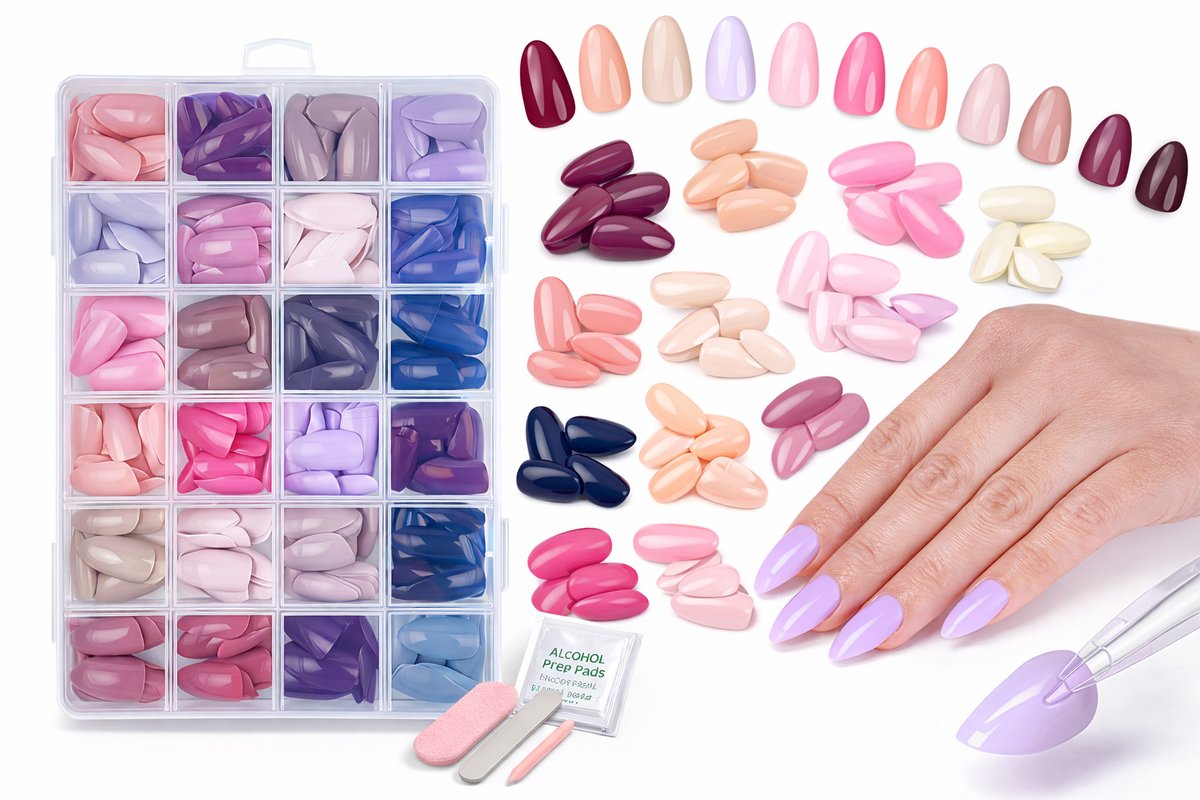 GUAPÀ® Plaknagels Almond Tips | 576 Pcs Diverse Pastel Tinten | Valse nagels | Press On Nails | Zelfklevende Plaknagels | Nepnagels | Kunstnagels | Compleet plaknagels pakket | Almond Nagel Tips | 576 stuks plaknagels Pastel Tinten Full Cover Tips