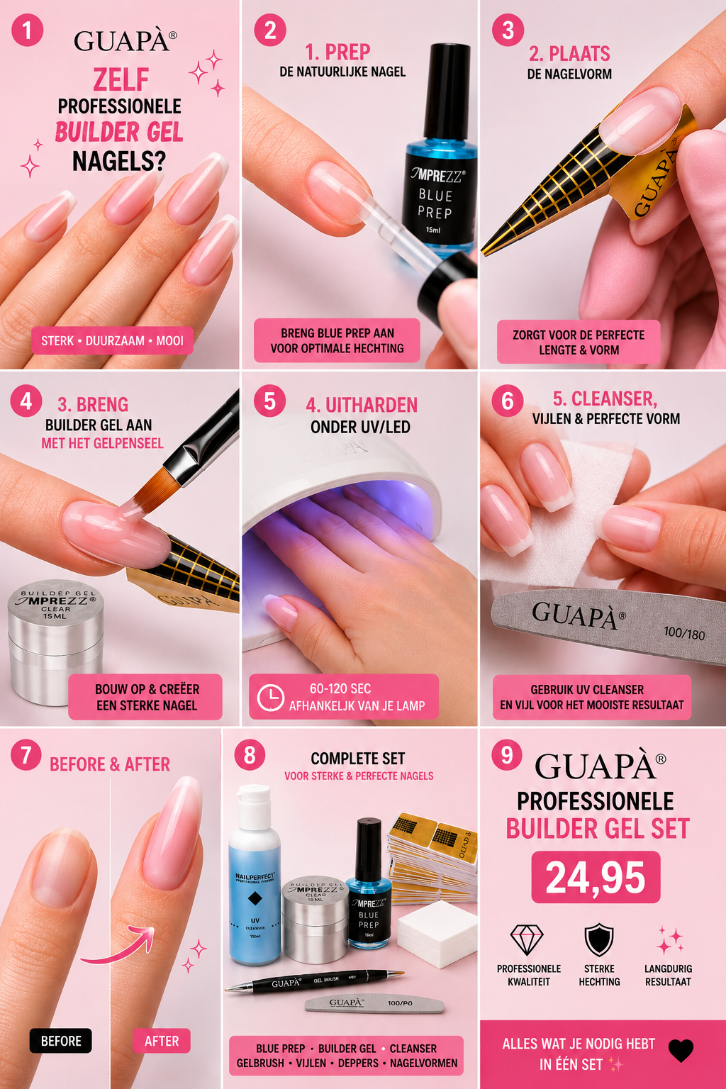 GUAPÀ 10- Delige Builder Gel Starter Set + High Quality Professionele UV-Lamp – Complete Nagelset