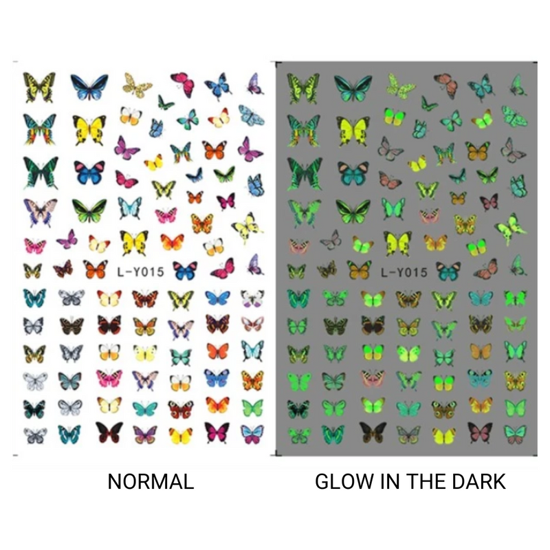 GUAPÀ® Nagelstickers 3 pcs nagelstickers vlinders met glow in the dark