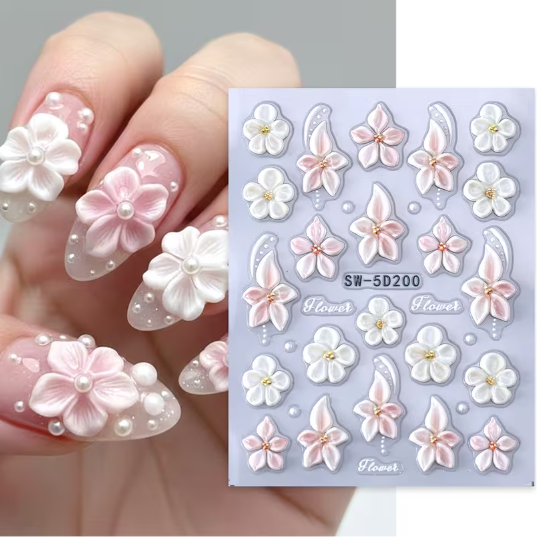 Nagelstickers Bloemen Wit | 1 Velletje Nagelstickers