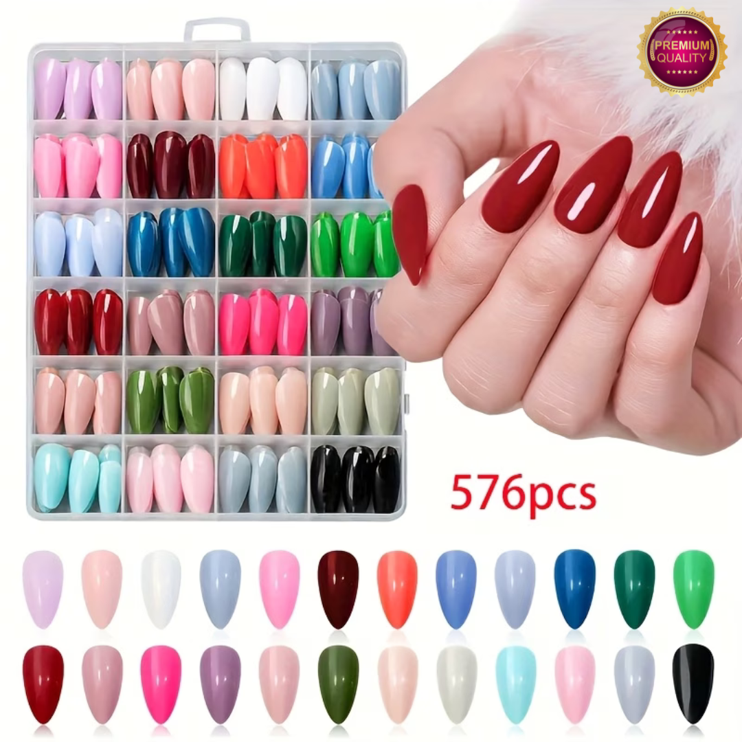 Plaknagels 576 Pcs Diverse Kleuren | Almond Tips