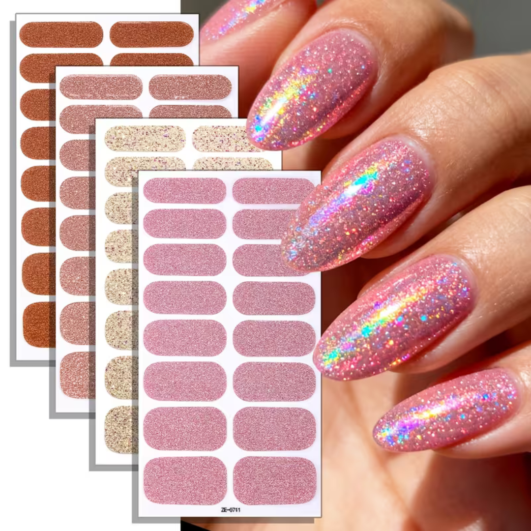 Nagelstickers & Nail wraps - 4 Vellen - Diverse kleuren Glitter Nagellak Wraps