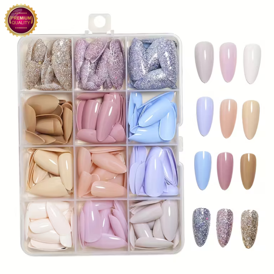 Plaknagels 288 Pcs Diverse Pastel Kleuren | Almond Nagel Tips