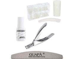 GUAPÀ - Kunstnagel Set voor het zetten van Nagelverlenging - 100 stuks Naturel + 5 ml nagellijm + Tipknipper en Nagelvijl - Acrylnagels - Tips - Nepnagels pakkete
