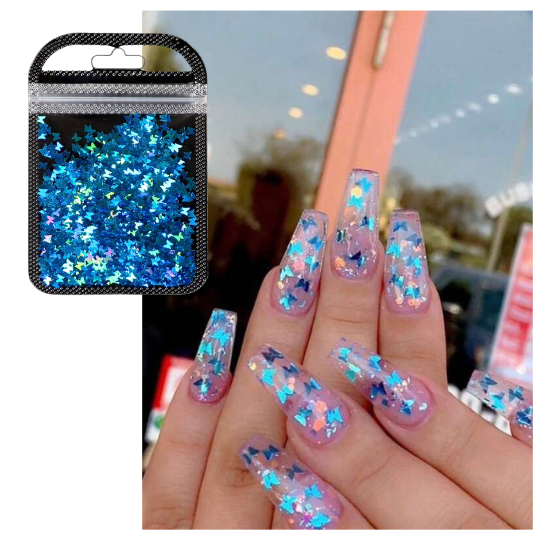 GUAPÀ® Nail Art Decoratie Blauw Vlinder Glitters
