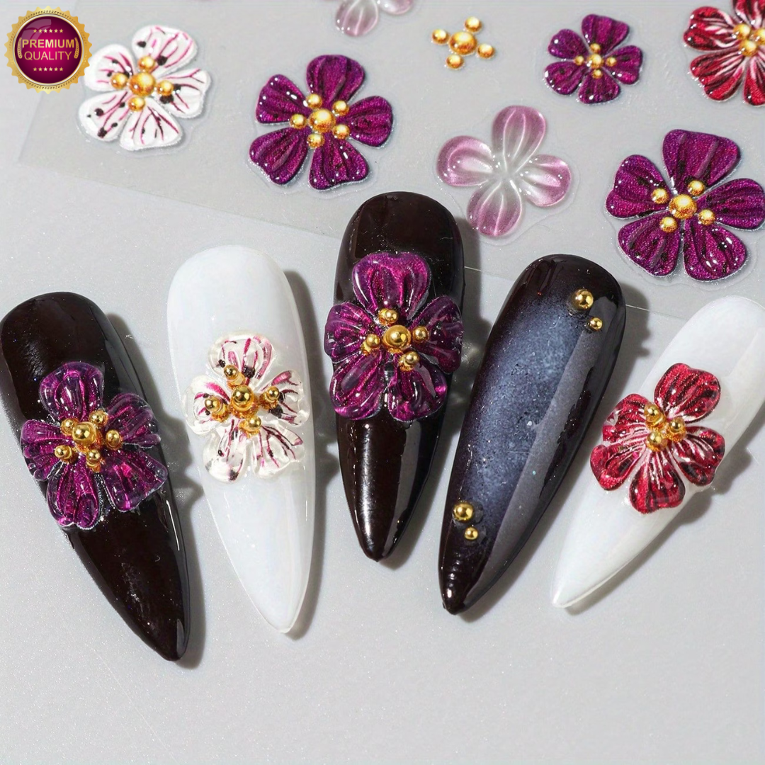 Nagelstickers Bloementjes 5D Roze Paarse