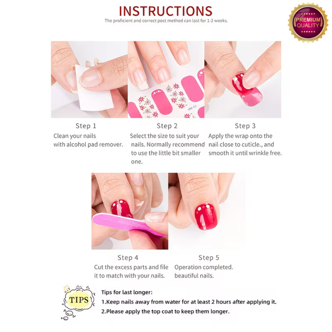 Nail Wraps Nagelstickers 5 Vellen | Nagellak Wraps Roze Rode Tinten