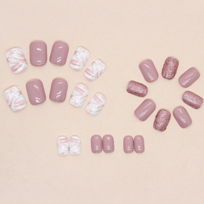 GUAPÀ® Plaknagels | 24 stuks valse nagels | Roze en wit met glitters