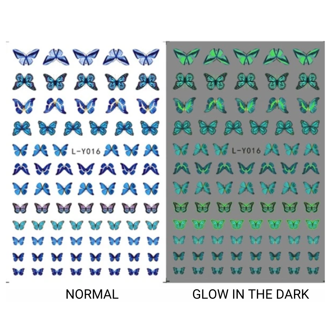 GUAPÀ® Nagelstickers 3 pcs nagelstickers vlinders met glow in the dark