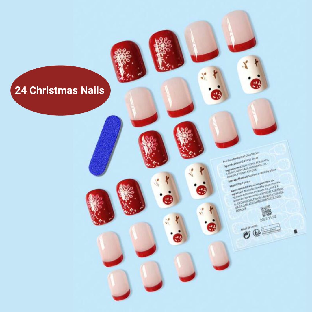 GUAPÀ® Plaknagels | 24 stuks valse nagels Kerst Snuitje