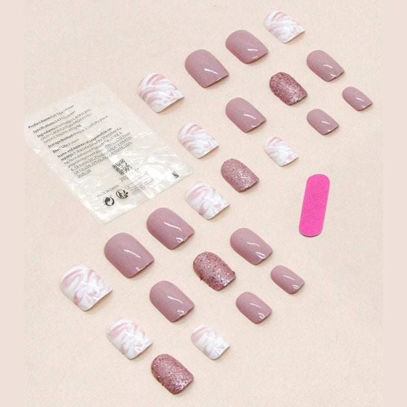 GUAPÀ® Plaknagels | 24 stuks valse nagels | Roze en wit met glitters