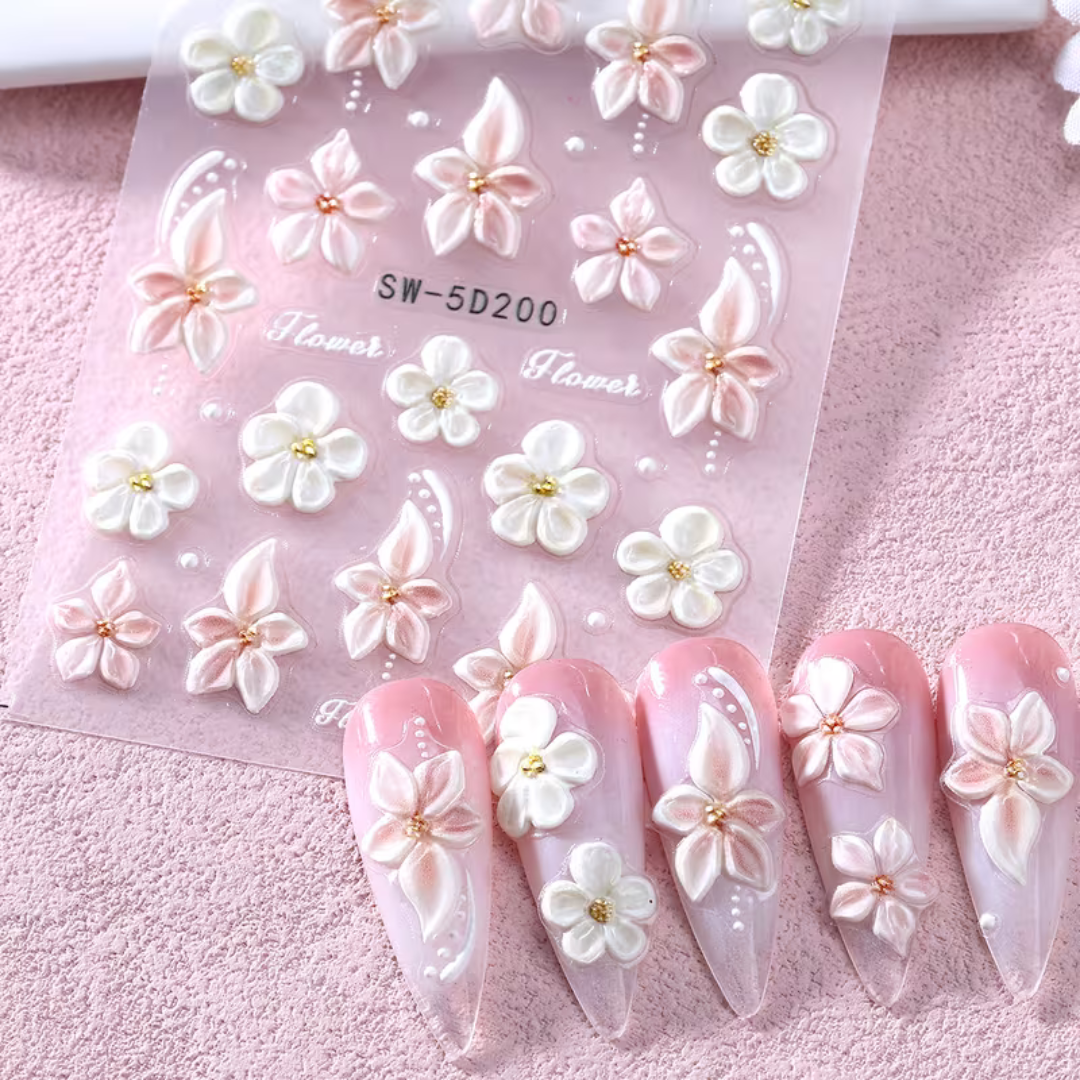 Nagelstickers Bloemen Wit | 1 Velletje Nagelstickers