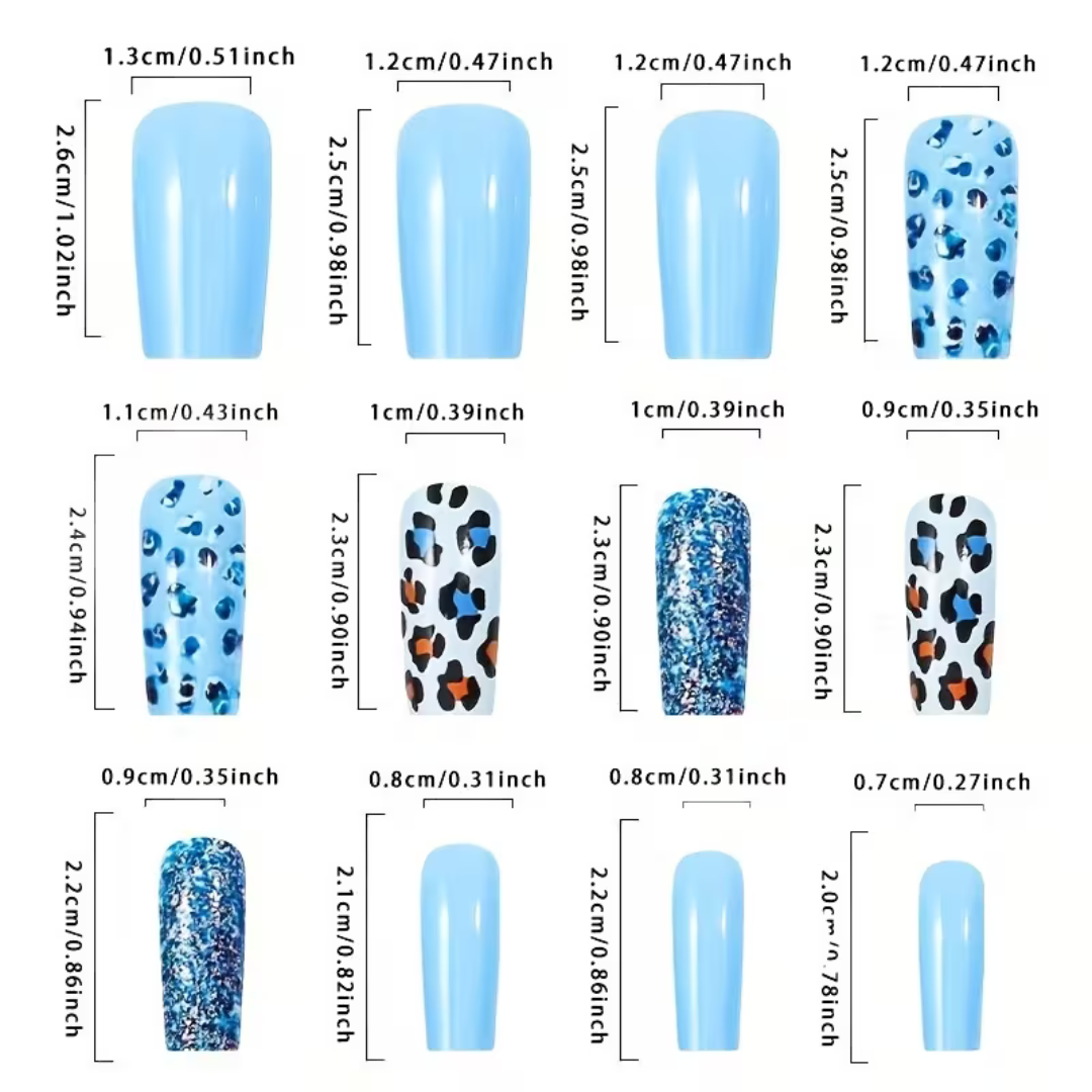 Plaknagels 24 Pcs Luipaard Licht Blauw | Nagel Tips | Kunstnagels